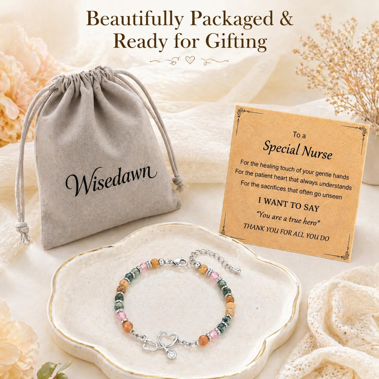 Wisedawn Nurse Gifts for Women, Natural Stone Stethoscope Bracelet, Christmas Graduation Appreciation Nurse Week 2026 Thank You Jewelry with Card