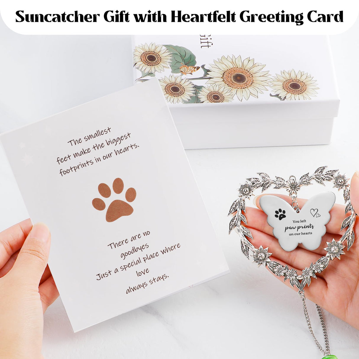 Elivida Dog Memorial Gifts for Loss of Dog, Pet Sympathy Suncatcher with Personalized Words, Cat Death Remembrance Gift for Pet Lovers, Heart Shaped Cat Bereavement Ornament with Sympathy Card