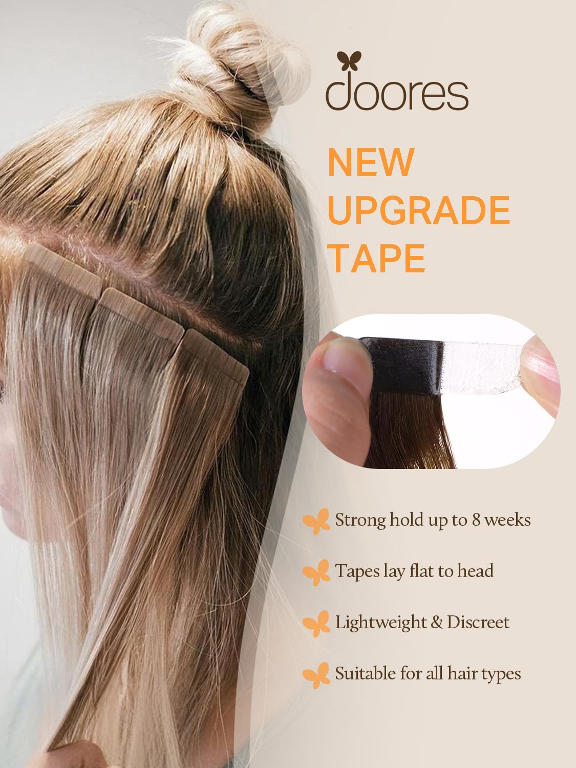 DOORES Hair Extensions Tape in Human Hair Balayage Dark Brown to Chestnut Brown 20pcs 50g 20 Inch Silky Straight Tape in Human Hair Extensions Natural Hair Skin Weft