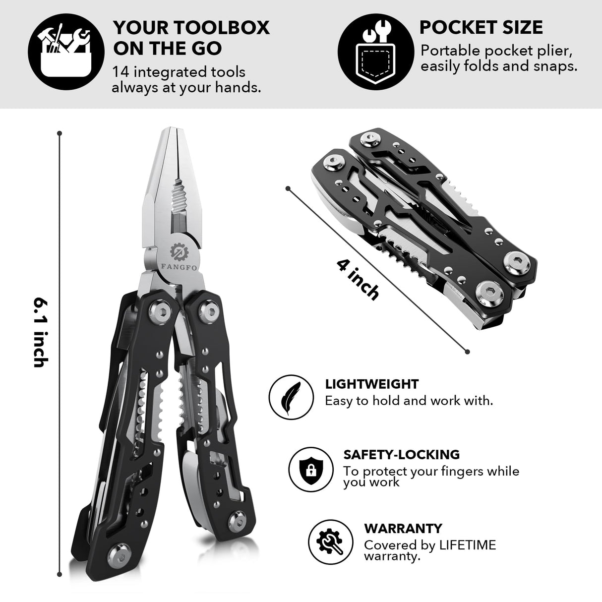 14-In-1 Multitool with Safety Locking, Professional Stainless Steel Multitool Pliers Pocket Knife, Bottle Opener, Screwdriver with Nylon Sheath ,Apply to Survival,Camping, Hunting and Hiking 2 Pcs