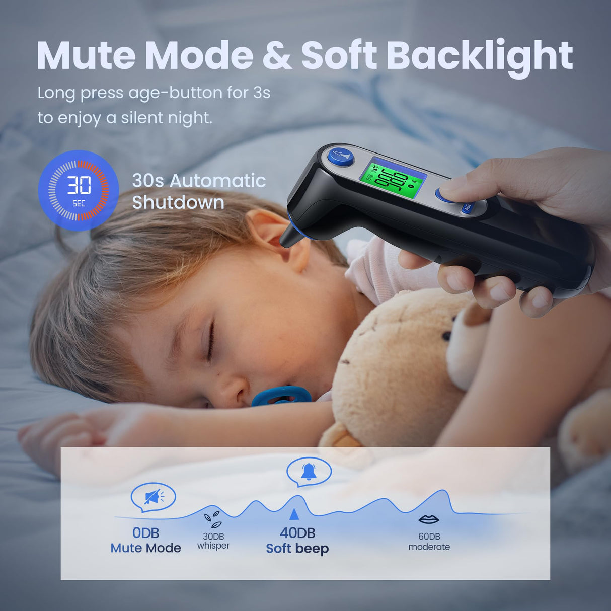 Ear Thermometer for Kids, Adults and Babies, FSA Eligible, Fever Alarm, Mute Mode, 30 Memory Recall with 21 Probe Covers - Fast Results & Easy to use, Life Time Support (Black)