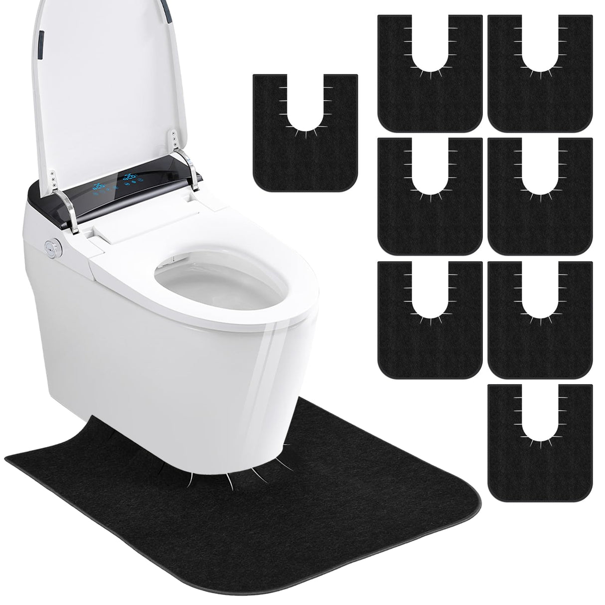 Yudlto 8 Pack Toilet Mats U Shaped Washable, Absorbent Toilet Floor Protector from Urine, Non Slip Bathroom Rugs for Around Toilet Base, Waterproof Washable Mats for Bathroom Floor