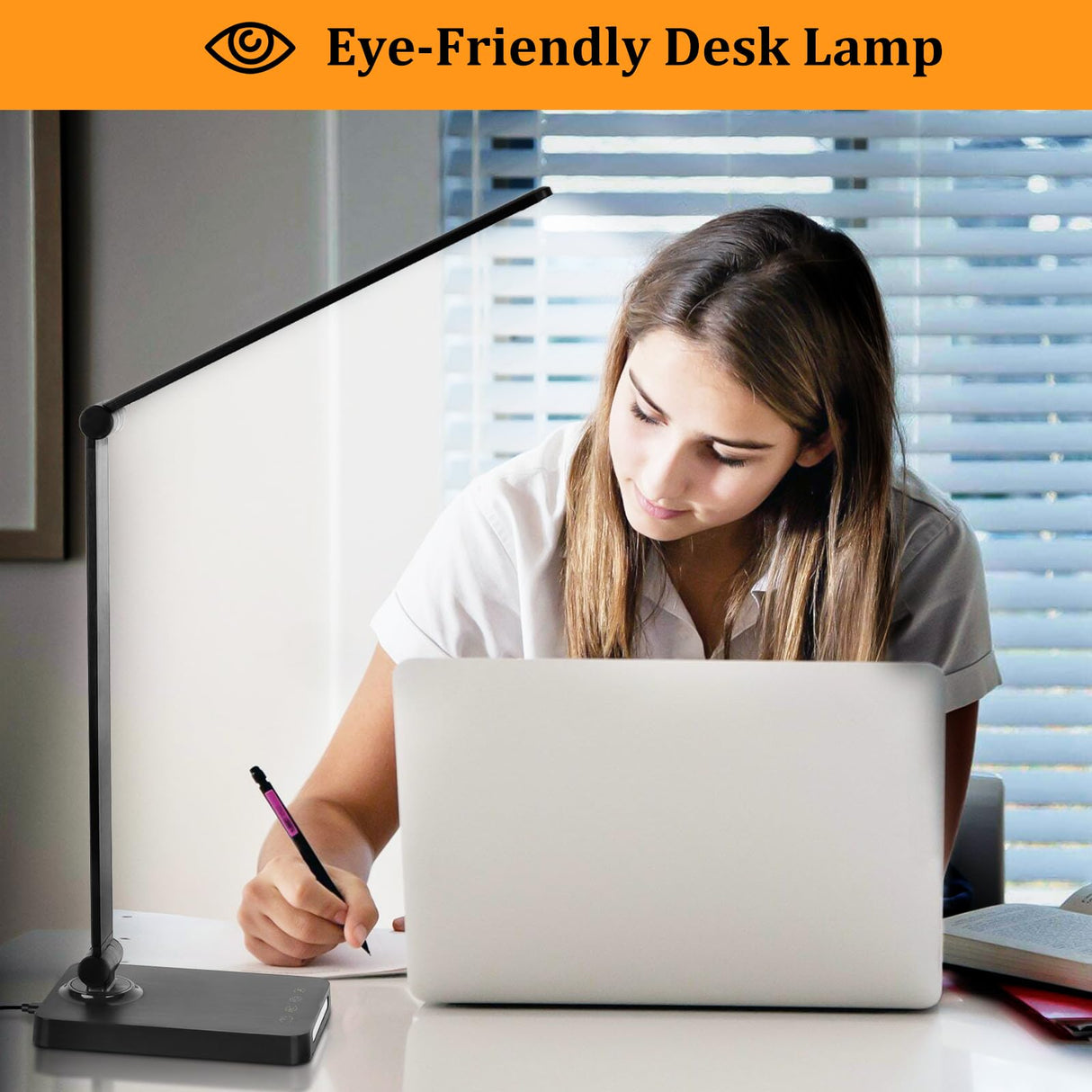 LED Desk Lamp with USB Ports,Touch Desk Lamps for Home Office with 5 Color Modes,3 Brightness Desk Light with Small Night Light,Reading Lamp Table Lamp for Bedroom Bedside Study Black (with adapter)