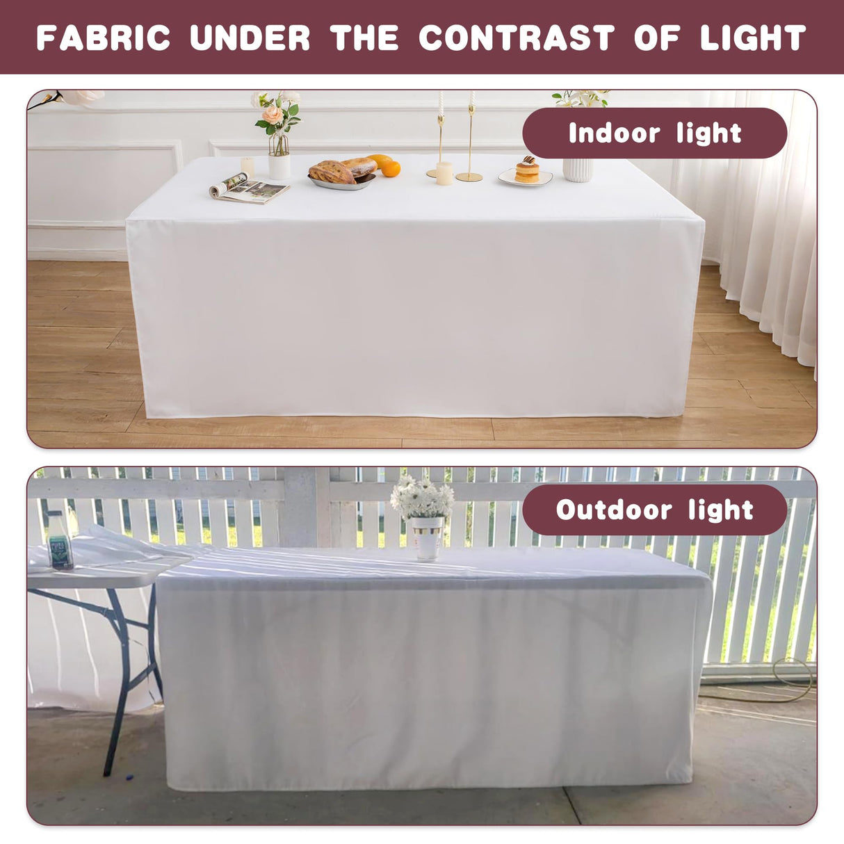 HolidayIdeas Fitted White Tableclothes - 72 x 30 Inch - 2 Pack Rectangle Table Covers for 6 Foot Tables, Polyester Fabric Tablecloths for Christmas, Parties, Wedding, Trade Show