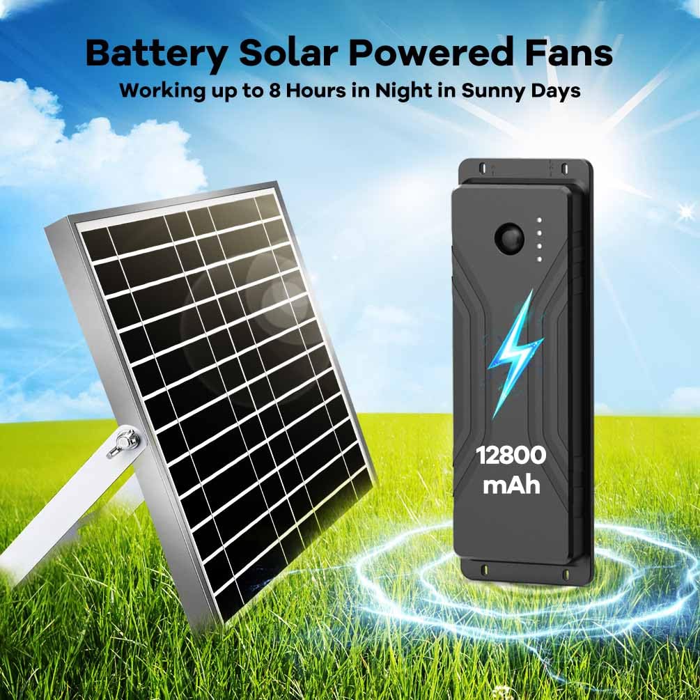 erifyng Solar Powered Fan with Battery, Rechargeable Solar Fan for Chicken Coop, Greenhouse, Shed, Outside with Two IPX7 Waterproof Exhaust Intake Fans 16.5Ft On/Off Switch Cable