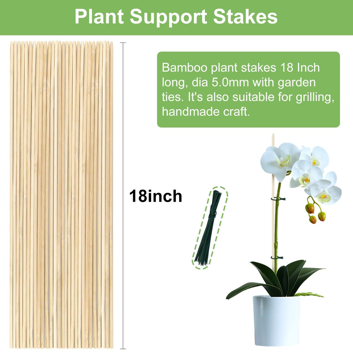 120 PCS Bamboo Plant Stakes 18 Inch, 5mm Thick Wood Plant Support Stakes