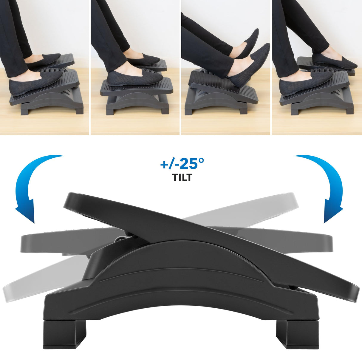 Mount-It! Ergonomic Footrest, Tilt Adjustable Individual Platforms, Height Adjustable Foot Rest with Massage Surface, Under Desk Foot Stool for Office, Leg Support and Improved Posture, Black