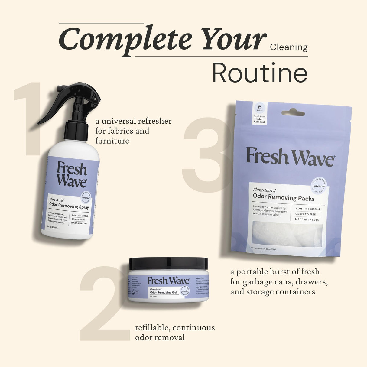 Fresh Wave Lavender Odor Removing Gel, 7 oz., Pack of 3 - Safer Odor Absorbers for Home, Natural Plant-Based Odor Eliminator, Every 7 oz. lasts 15-30 Days, For Cooking, Trash & Pets