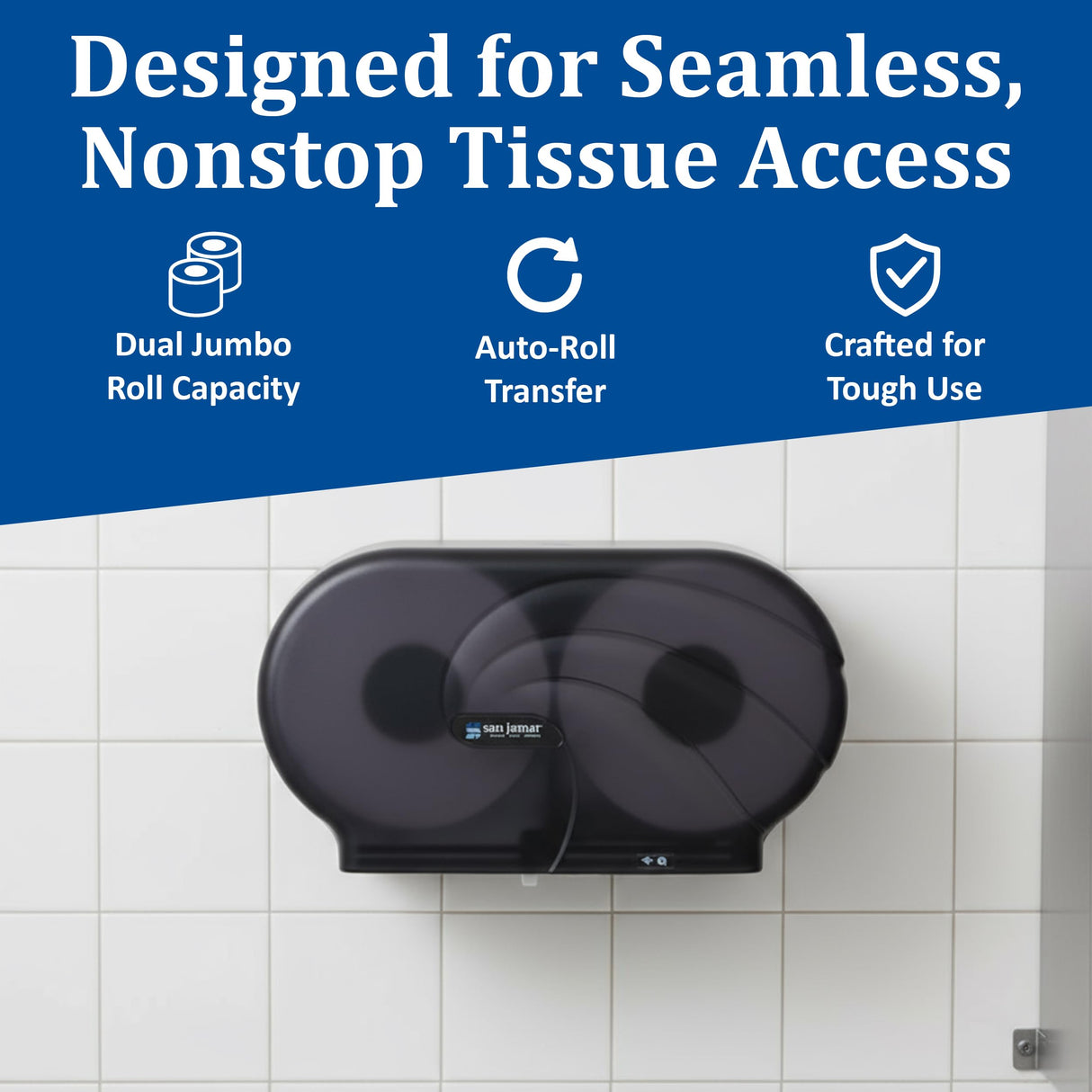 SJMR4090TBK - San Jamar Oceans Twin 9amp;quot; JBT Toilet Tissue Dispenser