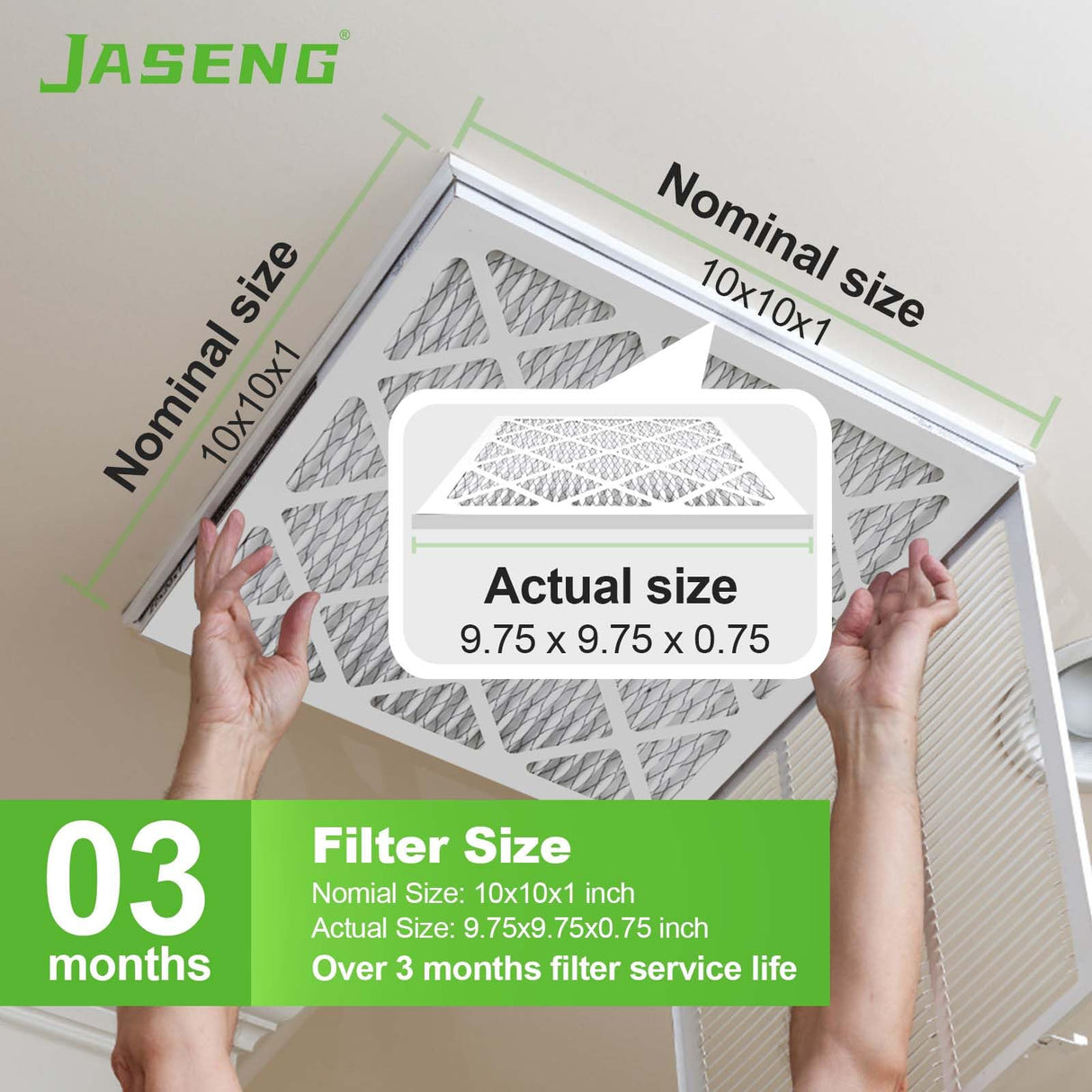 JASENG 10x10x1 Furnace Air Filters 4 Pack, MERV 8 MPR 600 & FPR 5 Filtering, HVAC Air Filter Replacement (exact dimensions: 9 3/4"x9 3/4"x3/4")
