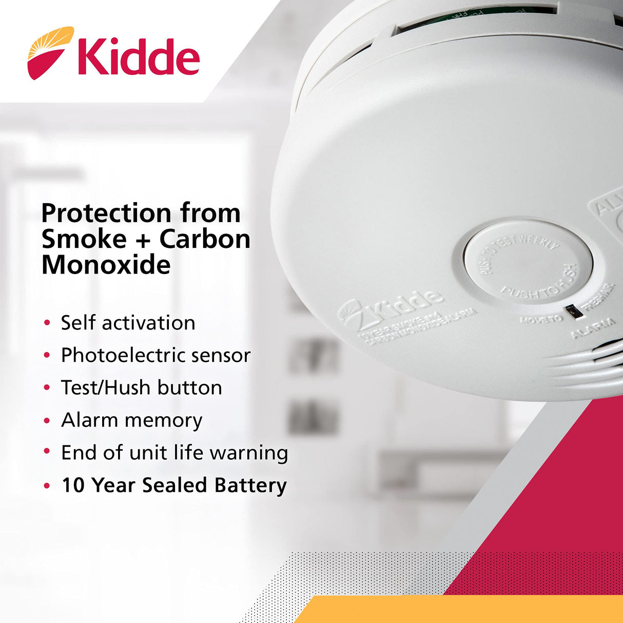 Kidde Smoke Detector & Carbon Monoxide Detector Combo with 10-Year Battery,White