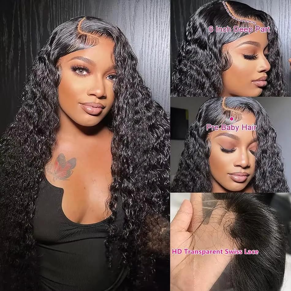 DaXunDi Deep Wave Lace Front Wigs Human Hair 13x6 Curly Wig Human Hair 200% Density HD Lace Front Wigs Human Hair Pre Plucked Deep Wave Wig for Women with Baby Hair (22 Inch)