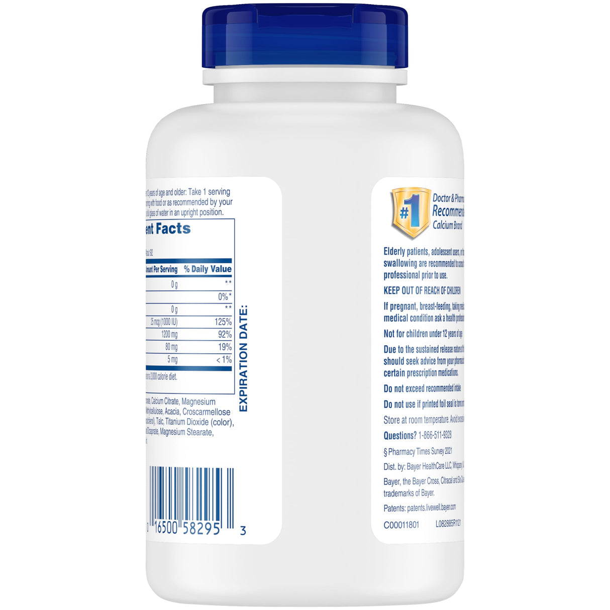 Citracal Slow Release 1200, 1200 mg Calcium Citrate with Vitamin D (1000 IU), Vitamin D3, Bone Health Support, Calcium Supplement for Ages 12+, 185 Count