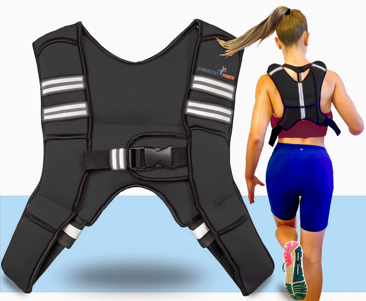 Gymnastics Power - Weighted Vest 6LB, 8LB, 10LB, 15LB, 25lb, 35lb, 45lb, 60lb Removable Iron Weights for Men and Women Workout for Calisthenics and Fitness Sport Training (Black, 10 LB)