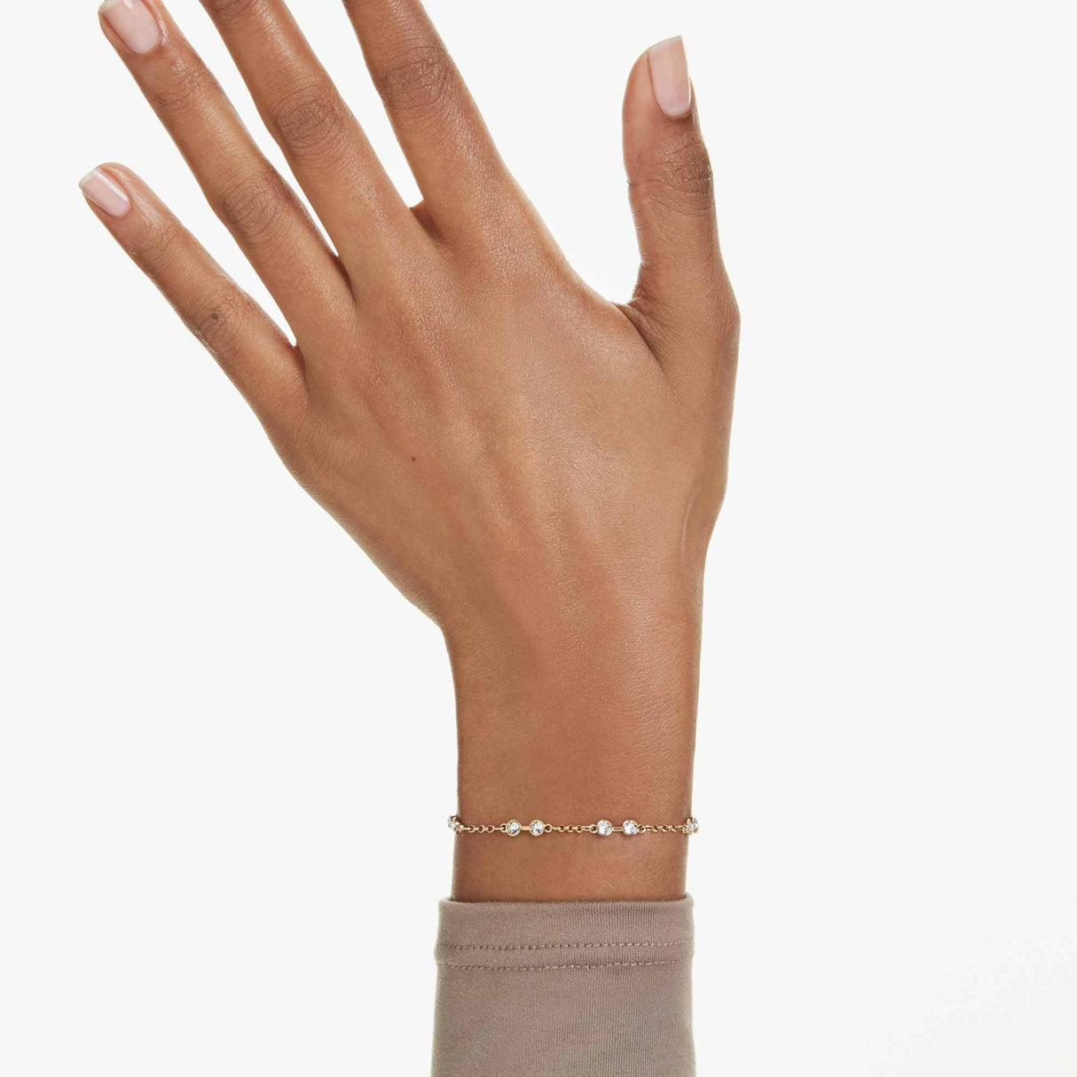 Swarovski Remix Collection strand, Round cut, White, Gold-tone finish