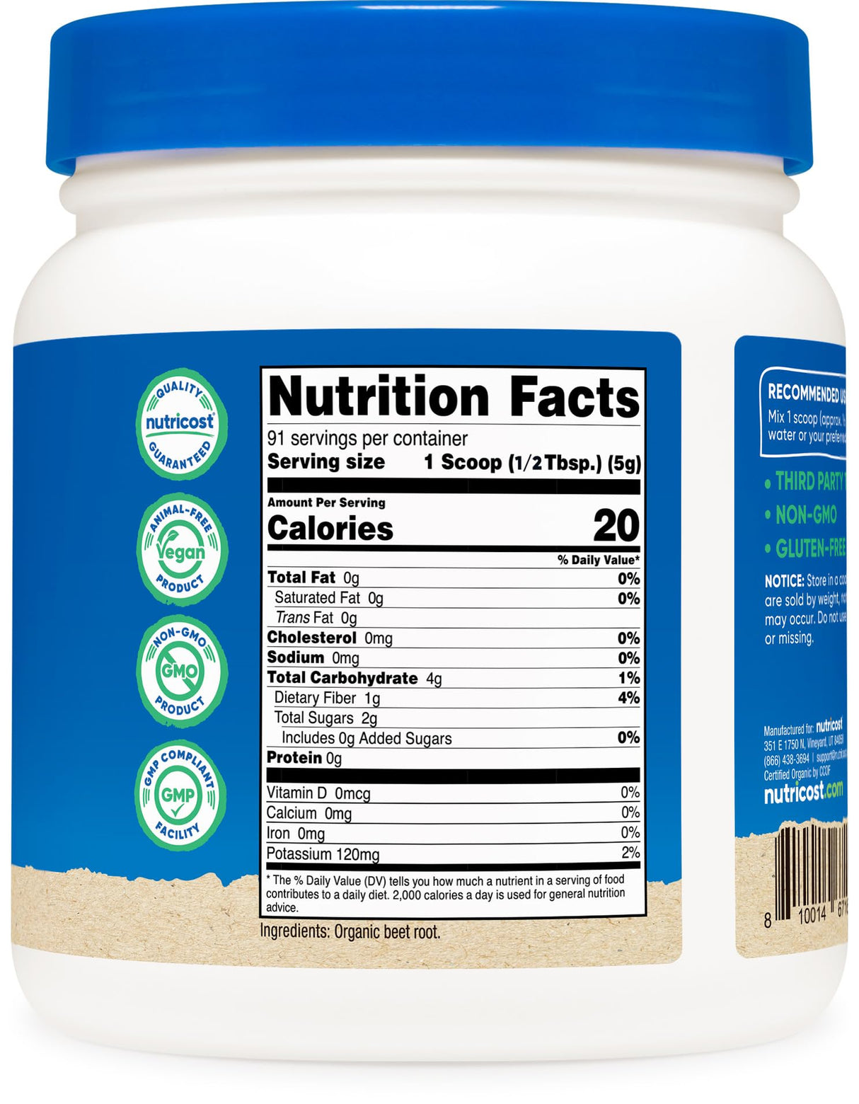 Nutricost Organic Beet Root Powder 1 LB - Vegan, Superfood, Certified USDA Organic