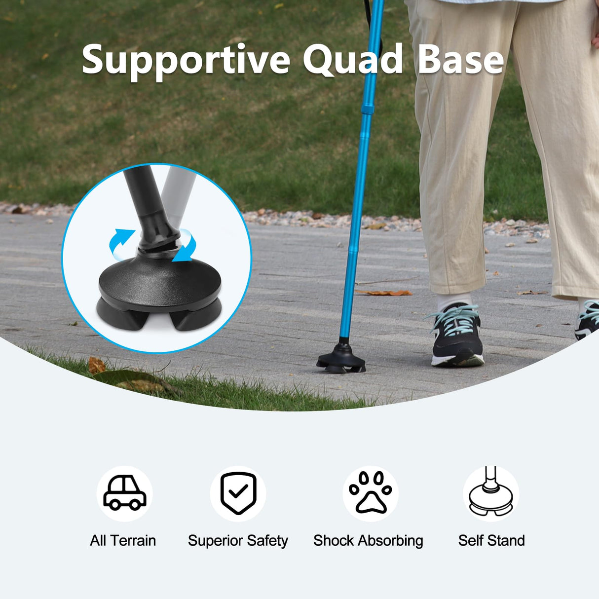 Walking Cane for Men & Women - Folding, Adjustable, Lightweight, Walking Canes for Seniors Balance, Free Standing, Pivot Tip, Soft Handle, Foldable Walking Sticks with Travel Bag (Black)