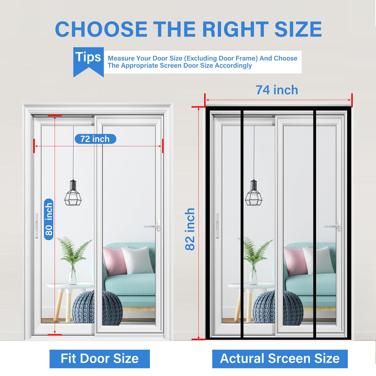 LONGEAS Magnetic Screen Door Upgraded PET Mesh Stronger Than Fiberglass and Polyester,Hands Free,Keeps Bugs Out,Pet & Kid Friendly,Suitable for Sliding Door,Large Patio Door and French Door-72''x80''