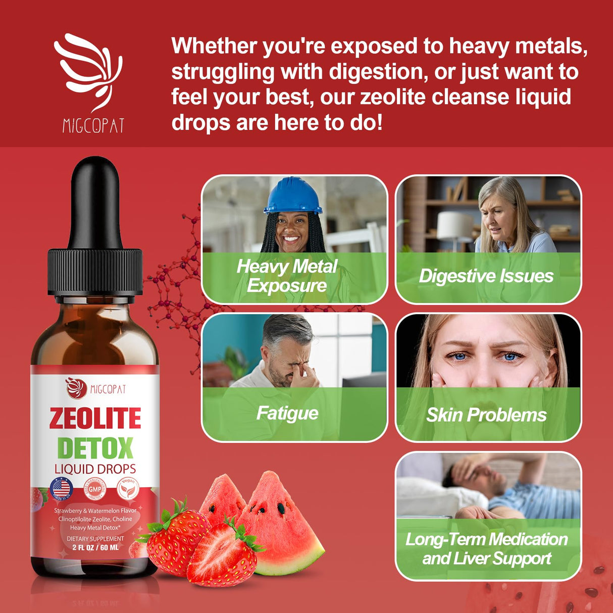 Zeolite Detox Liquid Drops 2 Pack(60ml Each), Zeolite Drops with B12, D3 & Vitamin C – Pure Body Cleanse Support for Heavy Metals, Natural Zeolite Formula, Strawberry Watermelon Flavor, 120ml