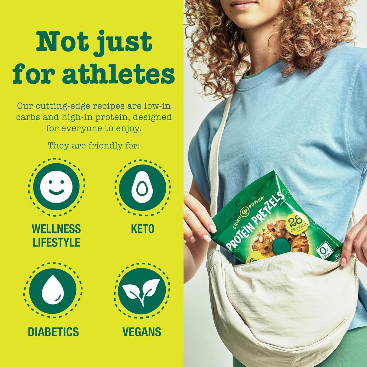 Crisp Power Protein Pretzels, Everything, High Protein Vegan Keto Snack, 28 G Plant Based Protein, Low Carb Crunchy Pretzel Snacks, Sugar Free, No Seed Oils, 1.75 oz Bags, 24 Pack