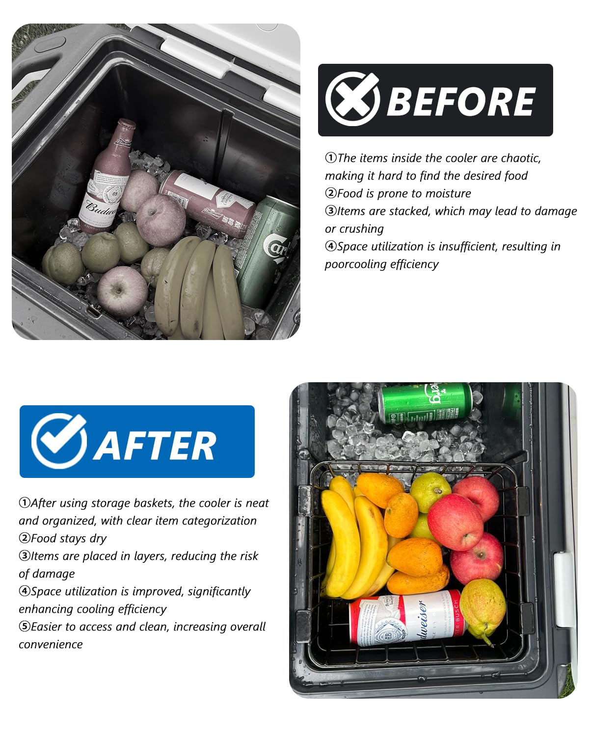 Wire Basket for Ninja FrostVault Hard Cooler & Wheeled Cooler - Heavy-Duty Organizer Rack for Efficient Storage, Dry-Goods Basket for Perfect for Camping Trips or Outdoor Parties, Black(L)