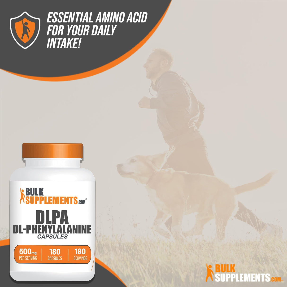 BulkSupplements.com DL-Phenylalanine Capsules - DLPA Capsules, DL-Phenylalanine 500mg - DLPA Supplements, Amino Acid Supplement - Gluten Free, 1 Capsule per Serving, 180 Capsules