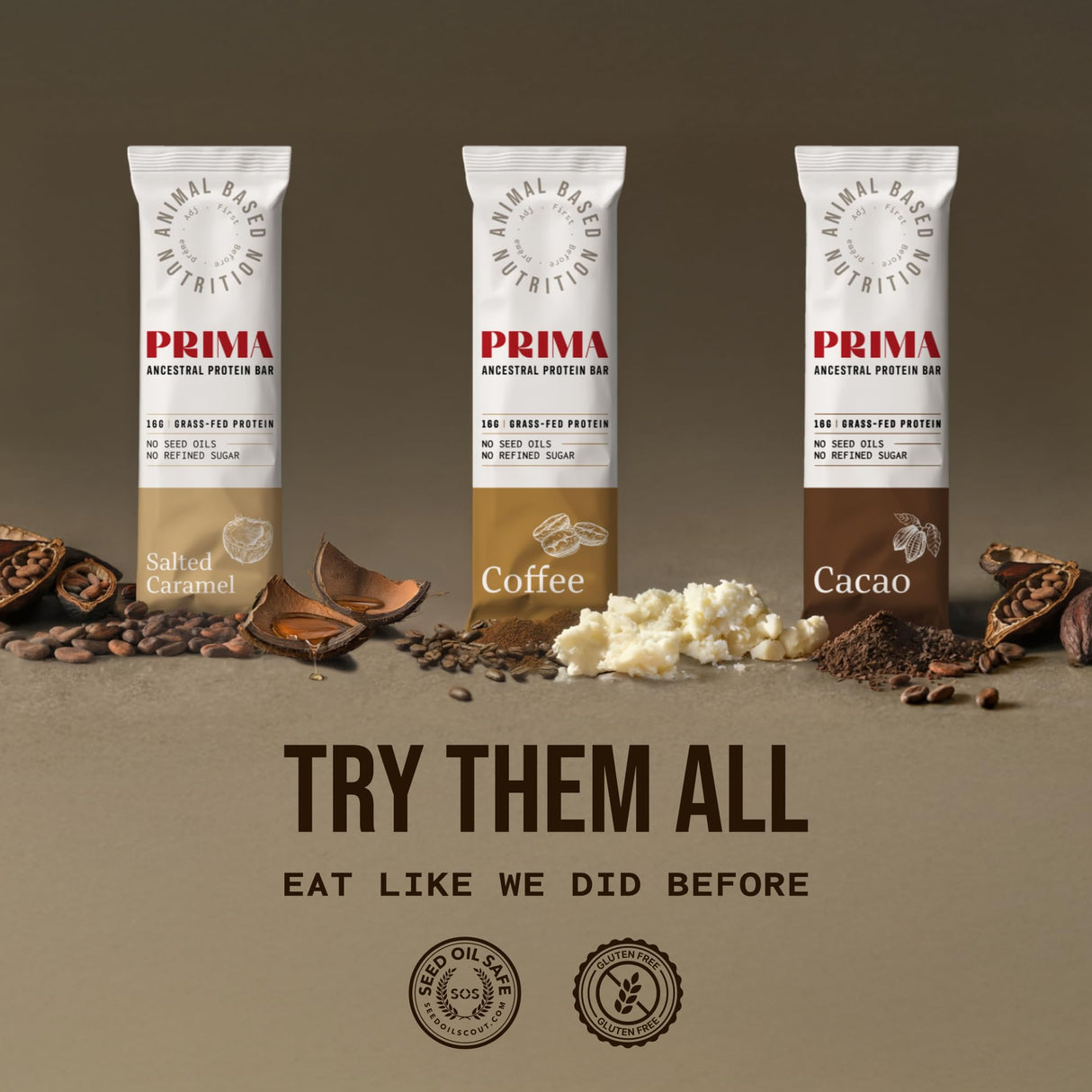 PRIMA ANCESTRAL PROTEIN BAR Grass Fed Protein Bars, 7 Pack – Animal-Based Protein Bar with Beef Tallow, Raw Honey, Seed Oil Free, Low Carb, Gluten-Free – Healthy, Energy Snacks for Clean Lifestyle (7 Pack, Mocha)