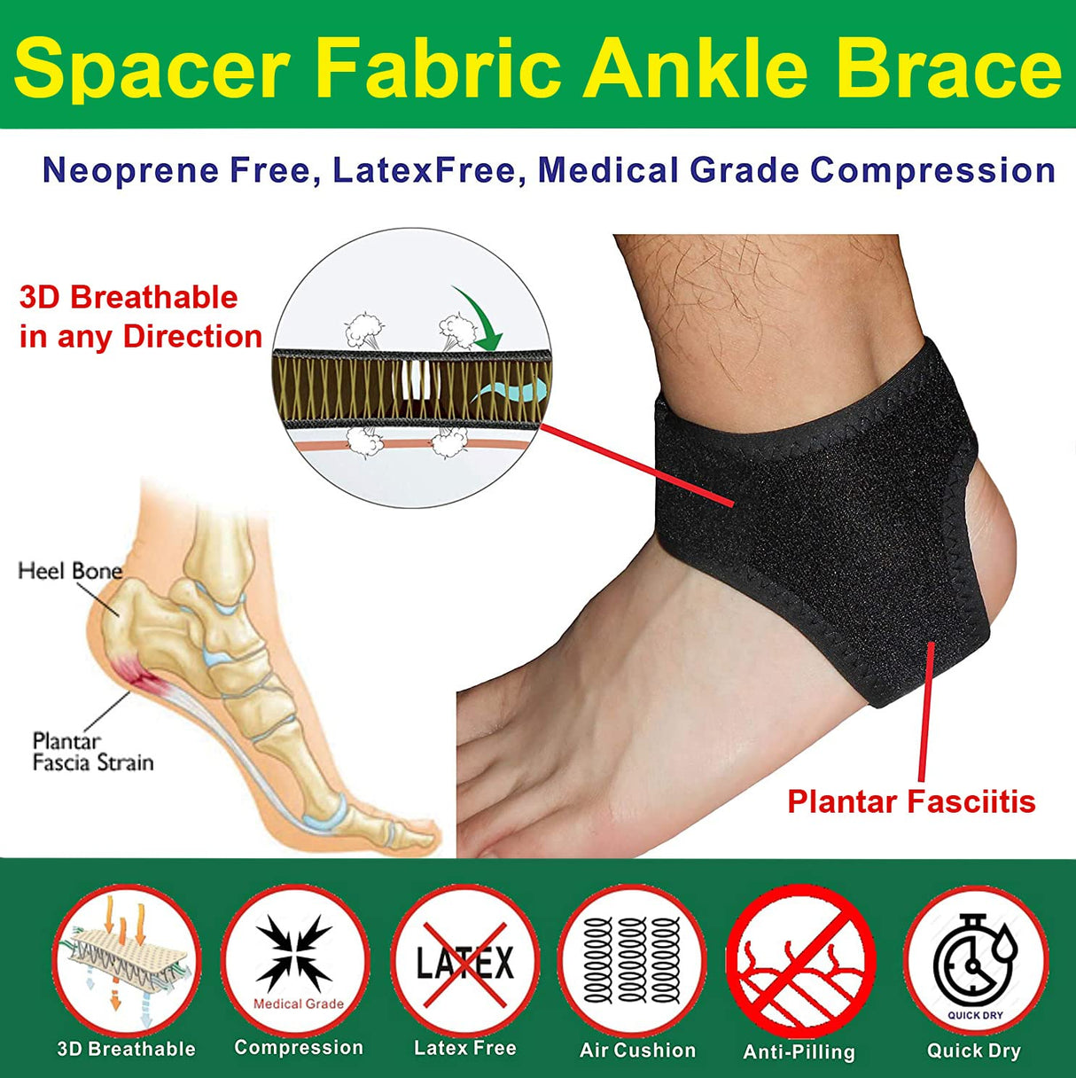 IRUFA, AN-OS-11,3D Breathable Elastic Knit Patented Fabric Adjustable Athletics Achillies Tendon Ankle Wrap, Plantar Fasciitis, Pain Relief for Sprains, Strains, Arthritis and Torn Tendons (S/M)