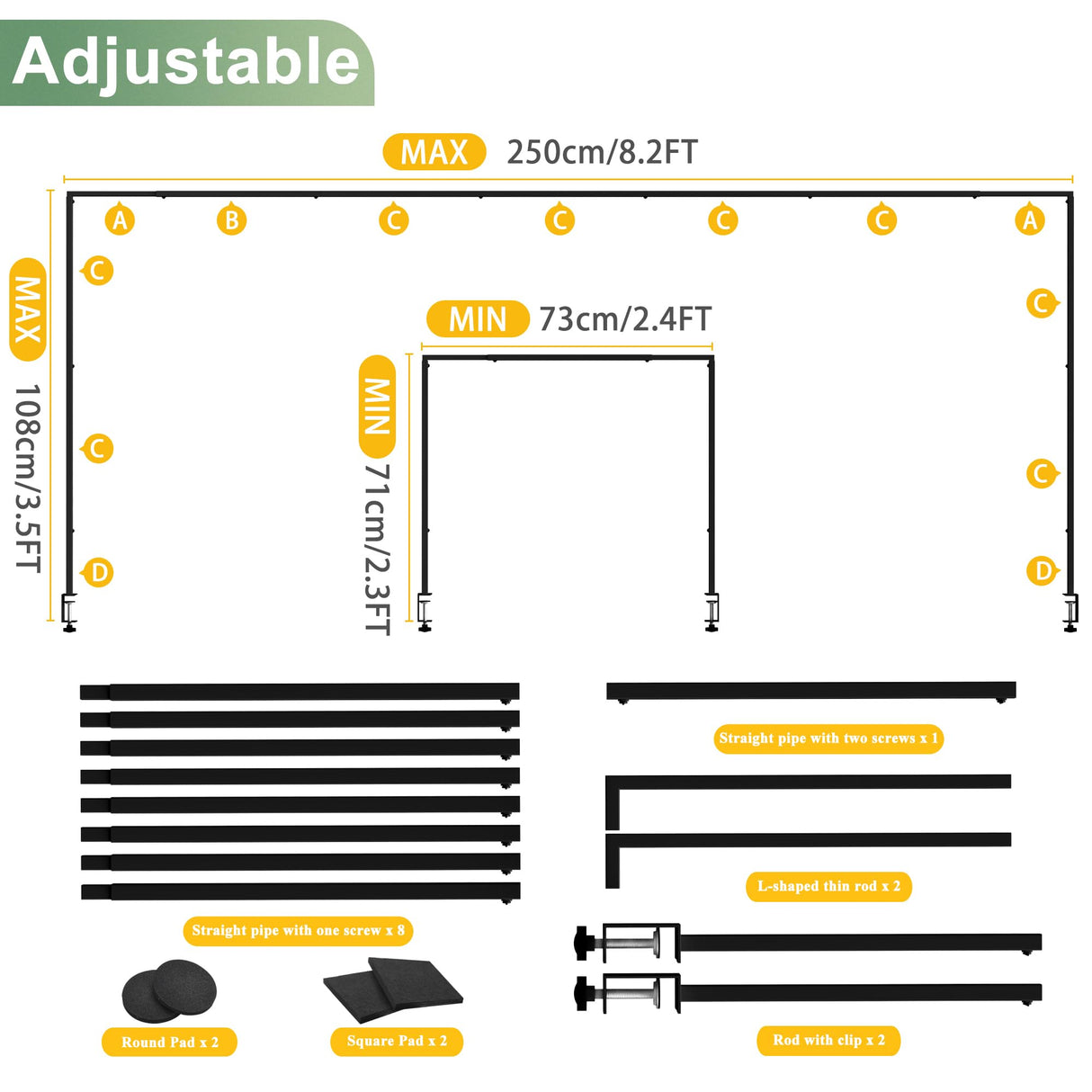 Putros Over The Table Rod Stand with Clamps Black 13"-42'' Tall 29"-98" Length Adjustable Metal Table Arch Hanging Rod Stand for Party Wedding Anniversary Christmas Decoration