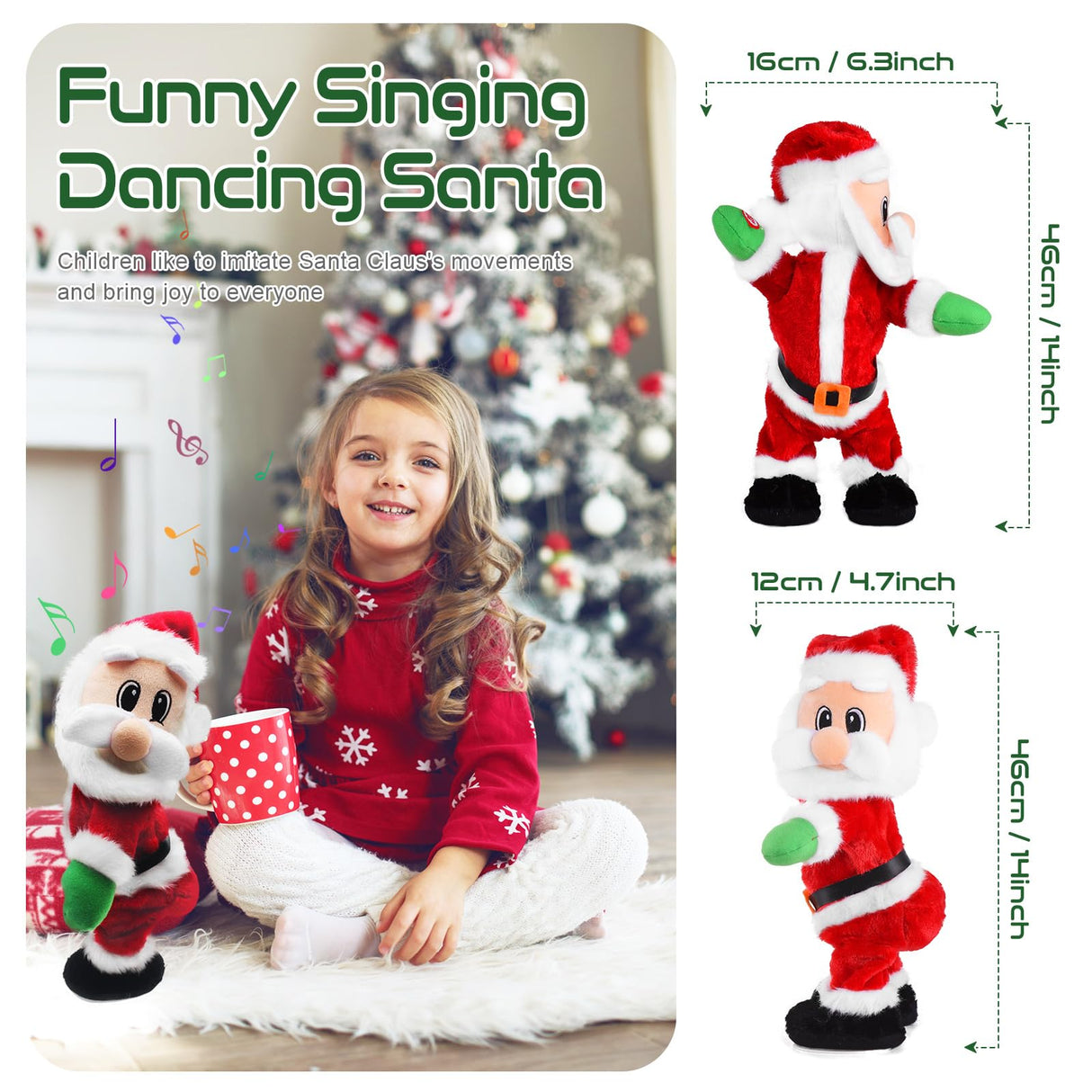 SdeNow Twerking Santa Claus,Booty Shaking Santa Dancing Santa Claus with Music Singing Animated Christmas Santa Toys for Kids- English Song