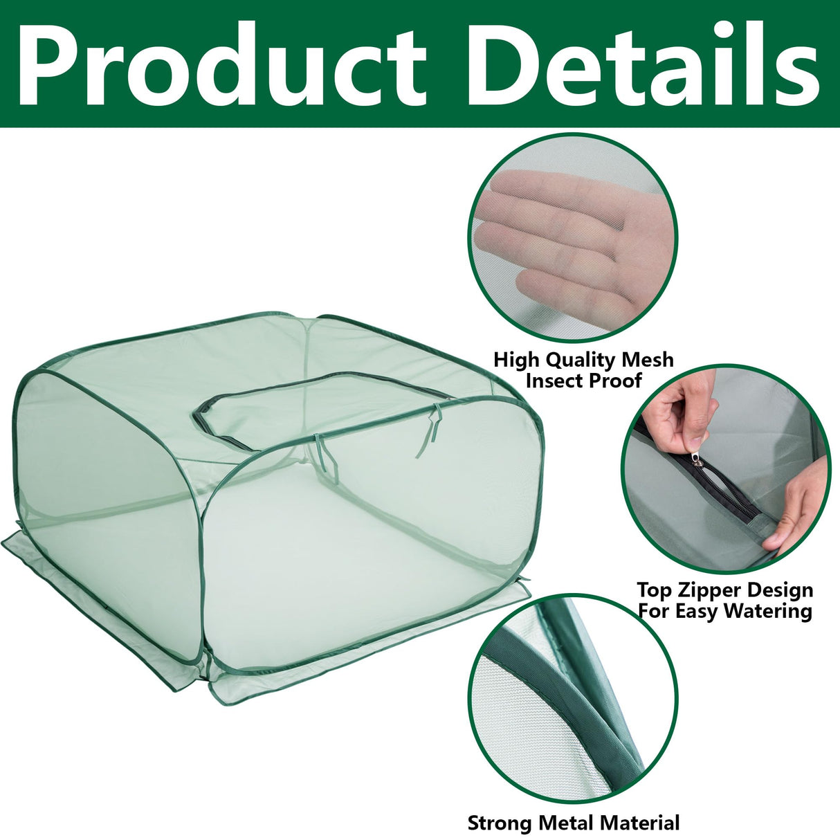 2 Pcs Pop Up Mesh Plant Cover, 35" x 35" x 27.5" Foldable Plant Protector Mesh Plant Enclosure, Garden Net Cage Guard Cover with 8 Ground Stakes for Protecting Plant Vegetable Fruit from Birds Insects