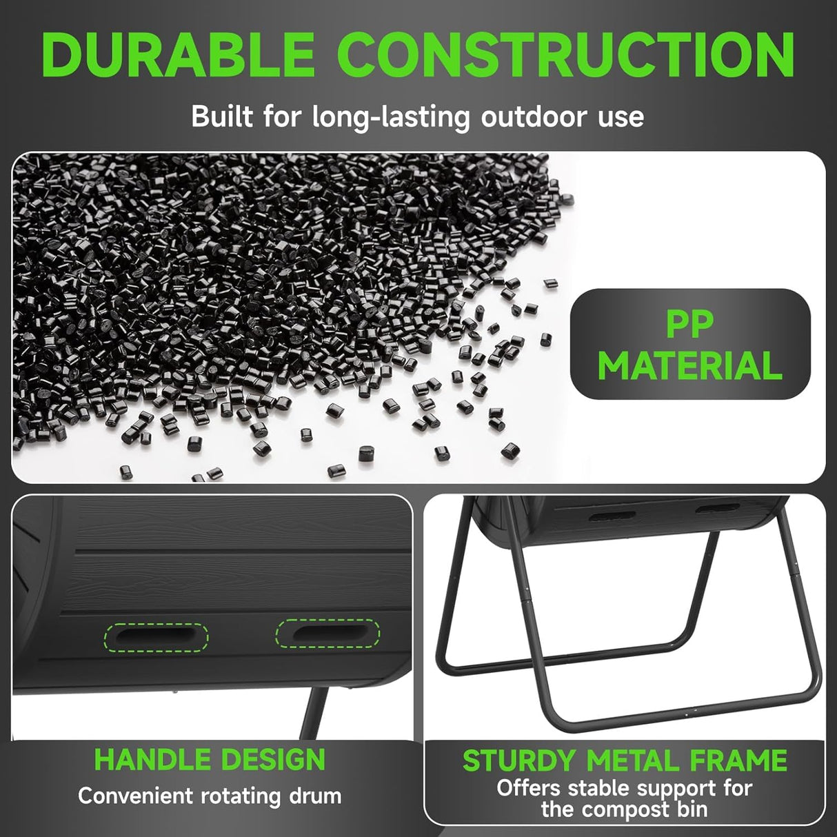 PatioZen Dual Chamber Tumbling Composter 45 Gallon Large Outdoor Tumbling Composter Efficient Batch Composting Easy Turn Design (Black,45 Gal)