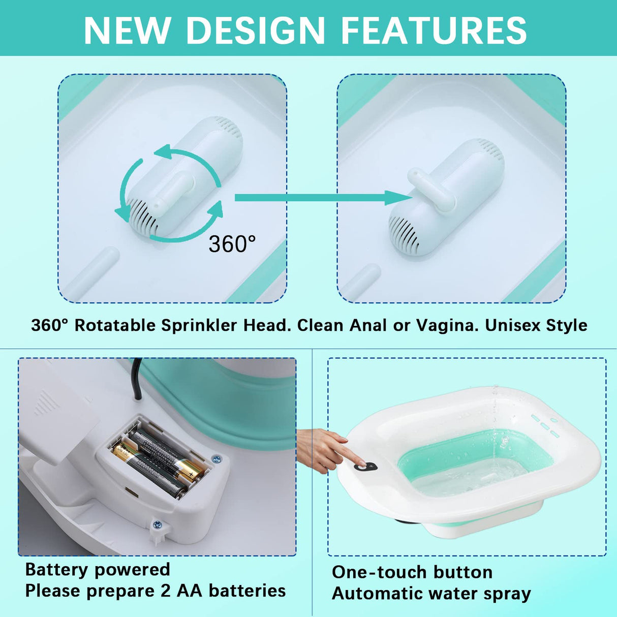 IRWPITW Sitz Bath, Electric Sitz Bath for Toilet Seat Hemorrhoids Postpartum Care Tub, Sits Bath Soak Pan for Women Men, Sitz Baths Salts Bowl, Hip Bath Basin, Foldable, Water Spray Style, Green