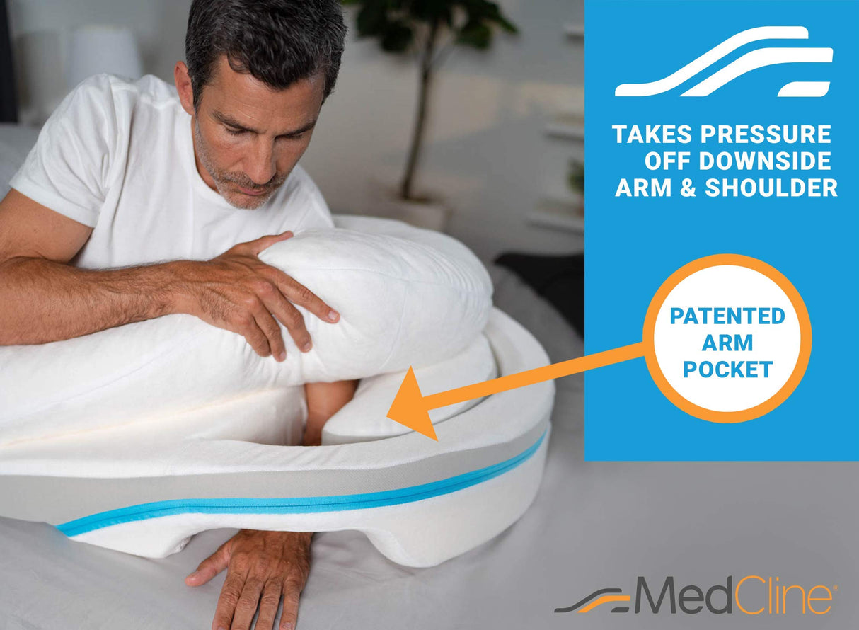 MedCline Shoulder Relief System, Bed Wedge Pillow for Shoulder Pain Relief with Therapeutic Body Pillow, Insert, and Covers, Inclined Sleep Position with Arm Pocket, Large for 5'10" and Above