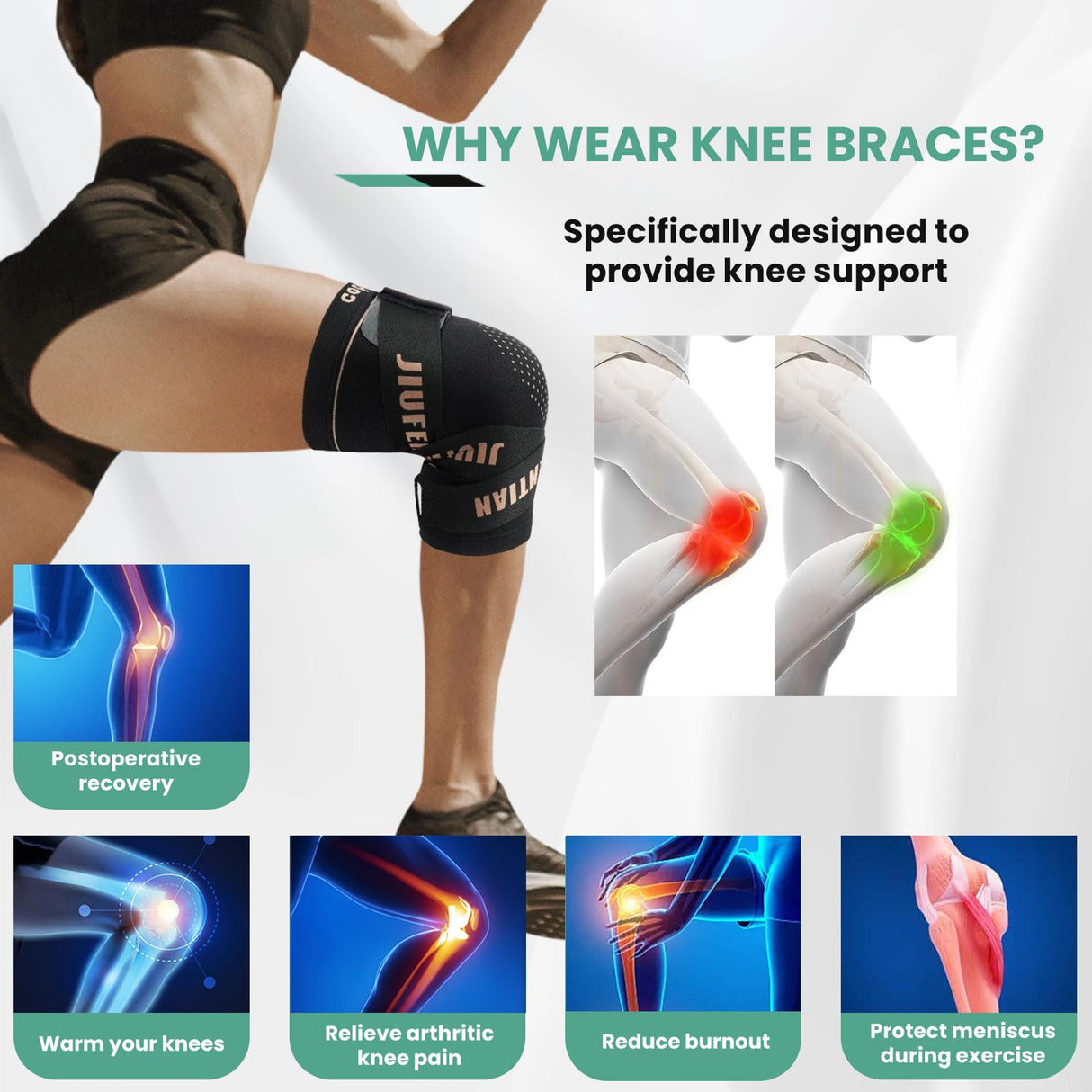 JIUFENTIAN Knee Support for Women and Men with Strap (2pack) Copper Knee Brace for Women Arthritis Pain-Knee Sleeves for Working Out,Running and Knee Pain Relief(2X-Large)