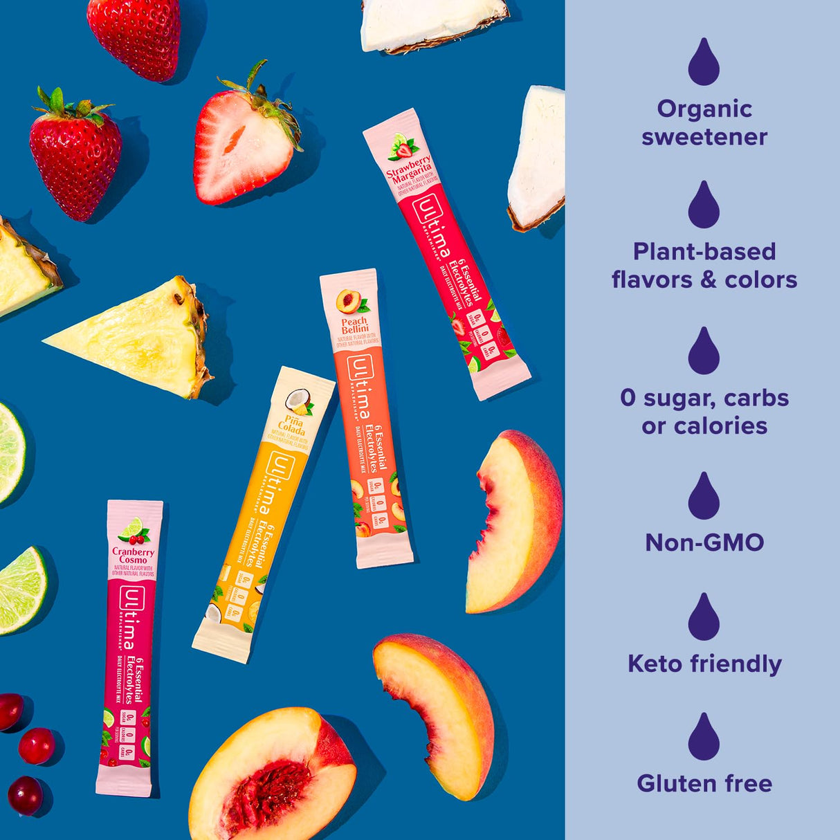 Ultima Replenisher Daily Electrolyte Powder Drink Mix – Sugar Free – Mocktini Variety, 16 Stickpacks – Hydration Packets with 6 Key Electrolytes and Trace Minerals – Keto Friendly, Non-GMO