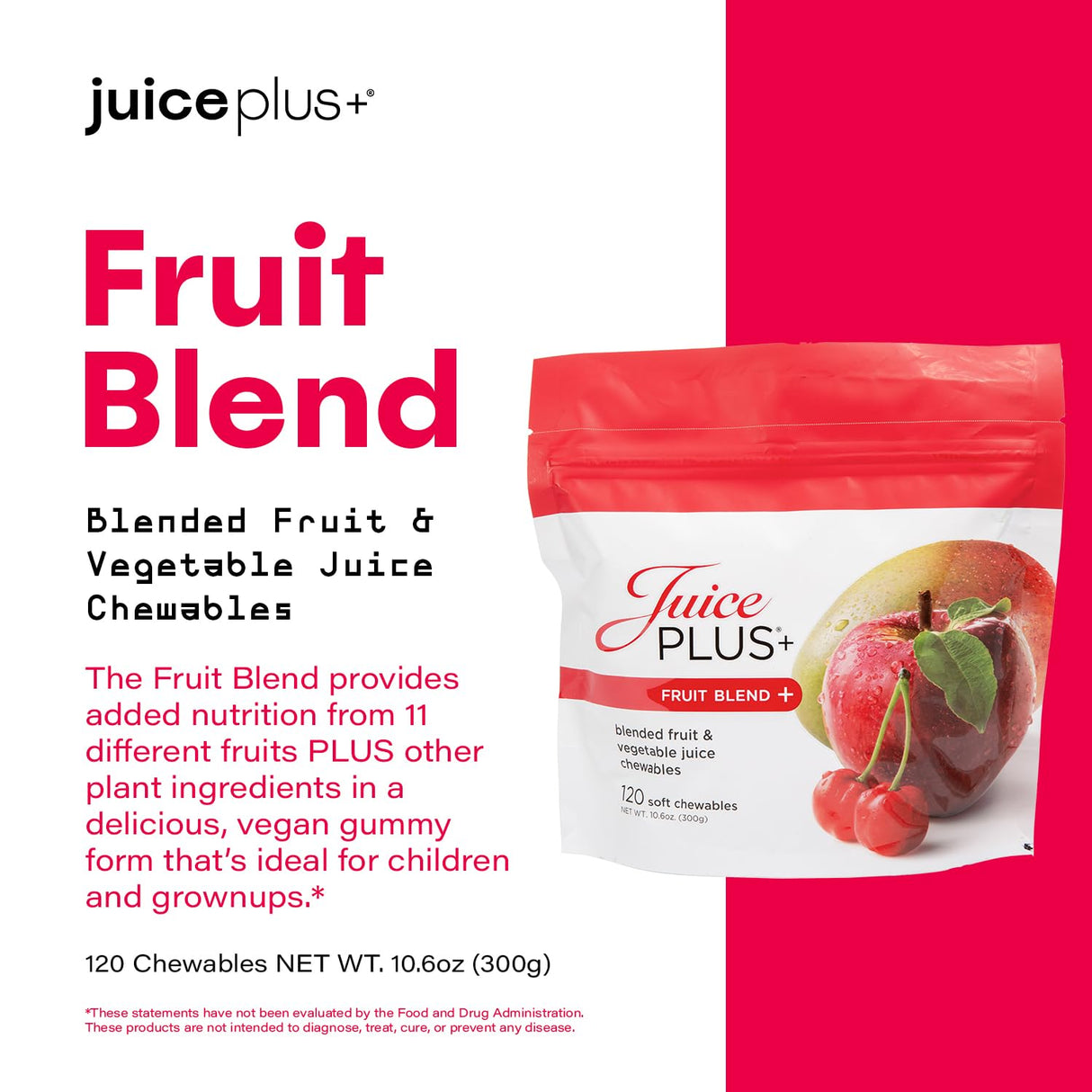 Juice Plus+ Fruit Blend Soft Chews (Chewables) - Boost Your Nutrition with 11 Fruits & Plant Ingredients - Vegan Gummy for Kids & Adults - Vitamins, Whole Food Nutrition - 120 Chewables