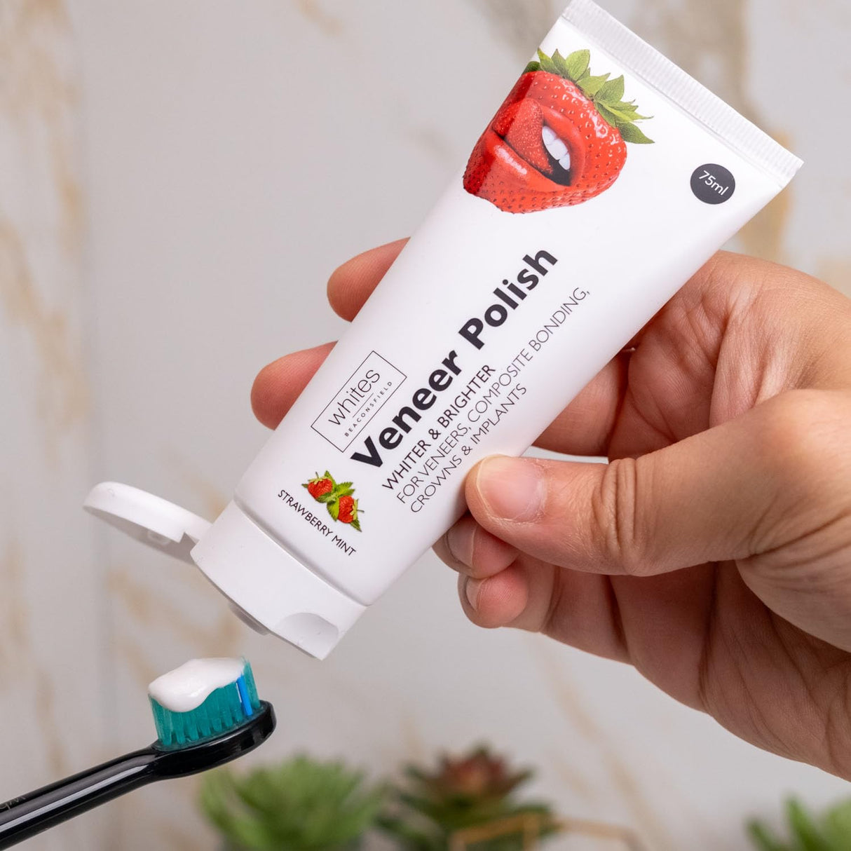 Whites Beaconsfield Veneer & Composite Whitening Polish – Professional Toothpaste for Veneers, Bonding, Crowns, Implants, Bridges & Natural Teeth – Effective Stain Remover – Vegan (Strawberry Mint)