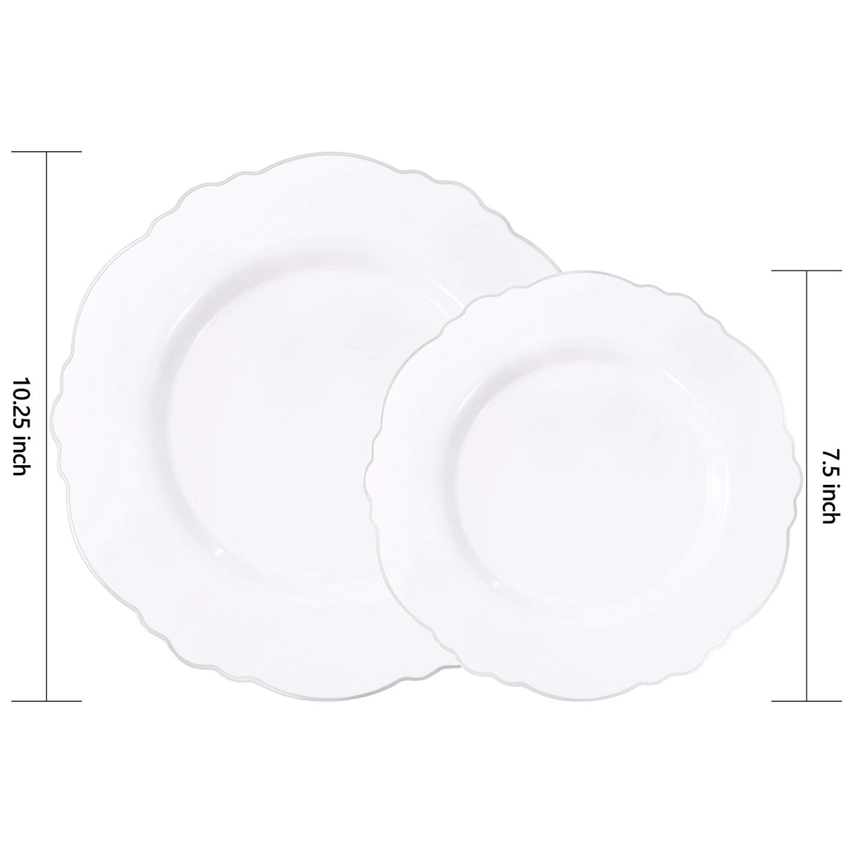 WDF 60pcs Silver Plastic Plates-Baroque White &Silver Plates for Upscale Parties &Wedding-including 30Plastic Dinner Plate 10.25inch, 30 Salad Plate 7.5inch for Christmas