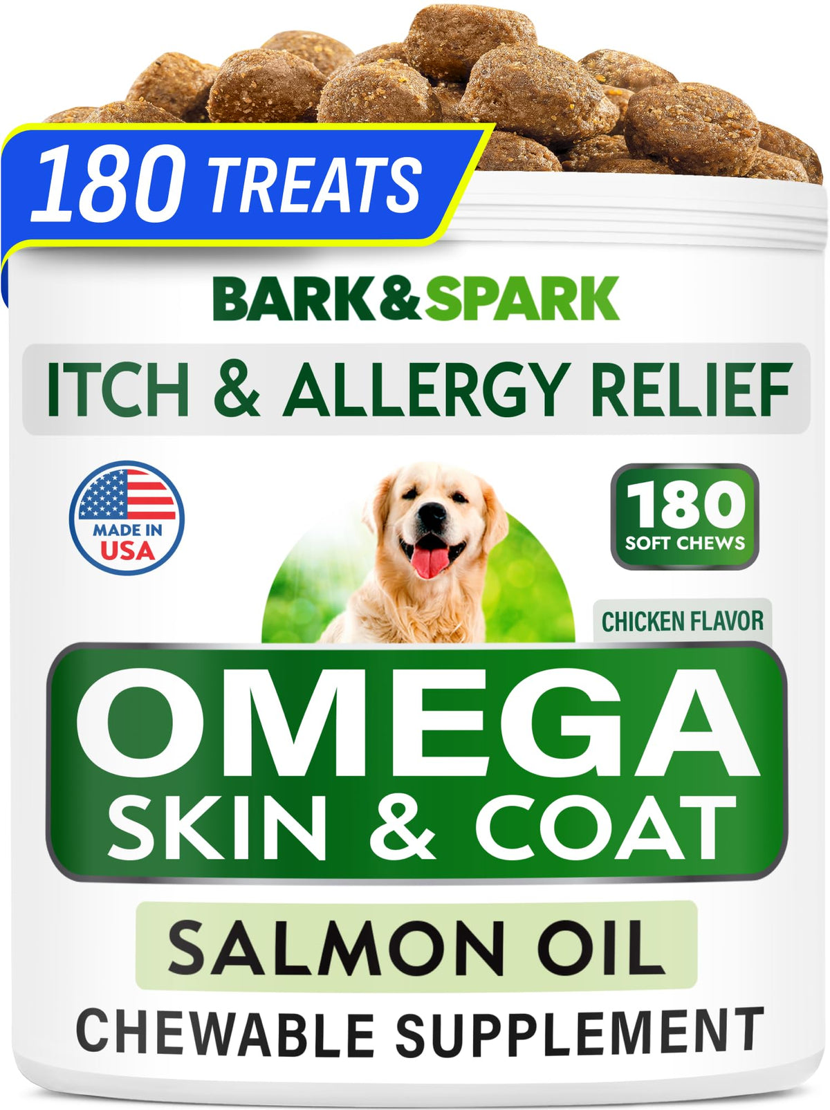 BARK&SPARK Omega 3 for Dogs, Fish Oil Skin & Coat, Itch&Allergy Support