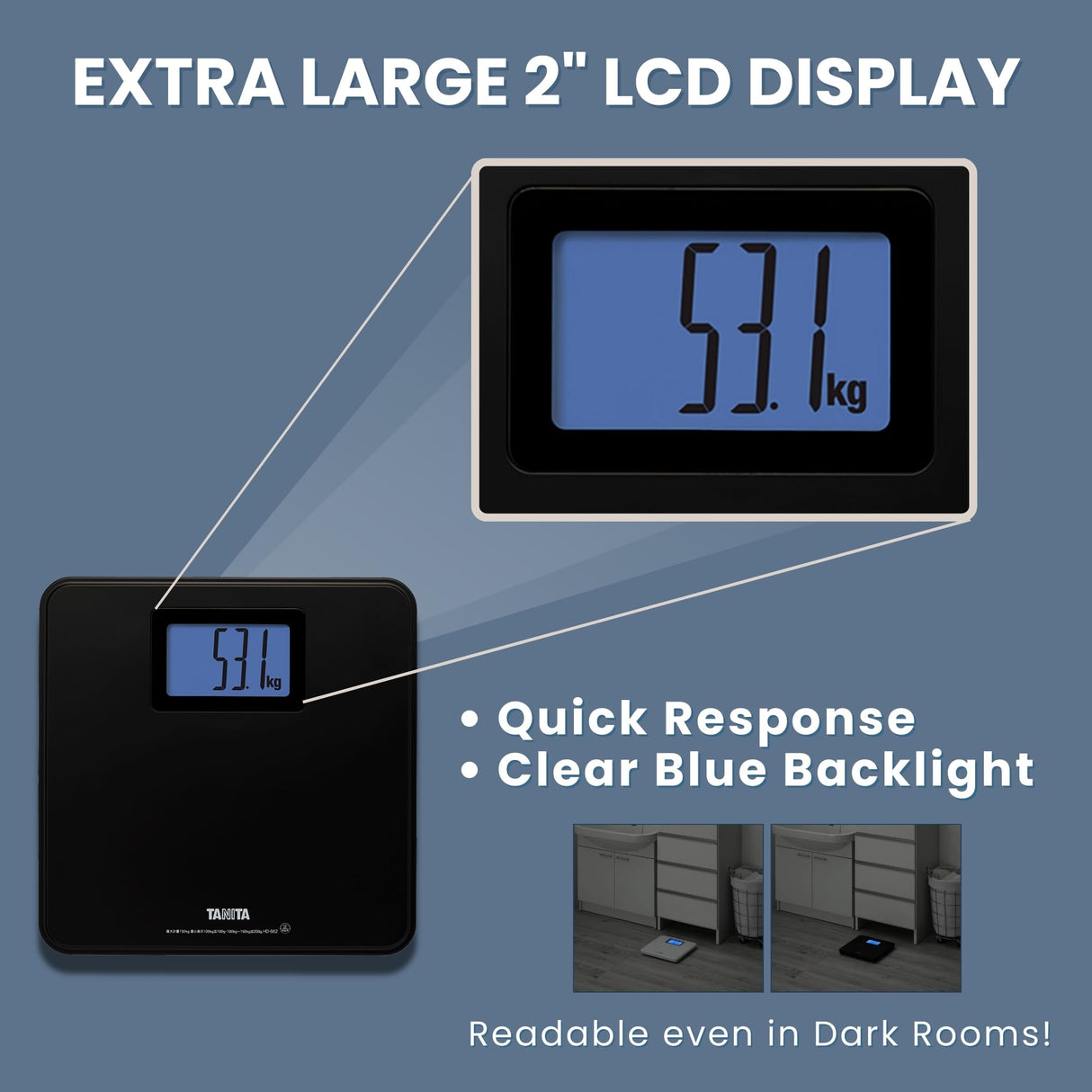 Tanita HD-662 Digital Weight Scale (Black) - Japan Technology Bathroom Scale with 330 lb Weight Capacity - 2" Blue Backlit Large LCD Display - Accurate, Durable, Step-On Operation