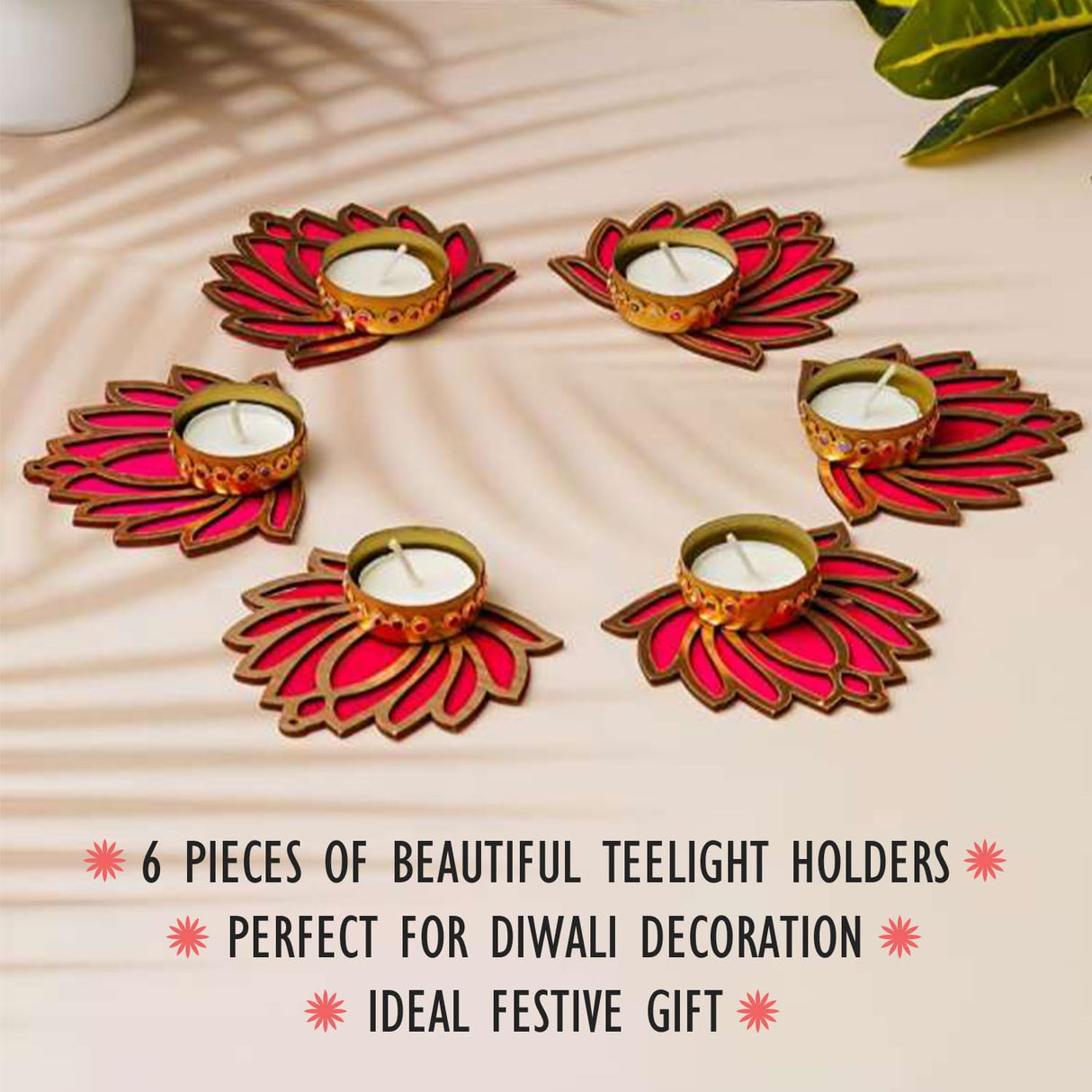exciting Lives Lotus Tealight Holder Set of Six - Tealight Holder for Indian Decorations, Pooja Decorations for Home, Tealight Diya for Indian Puja, Diwali Decor, Diwali Gifts, Festive Gifts