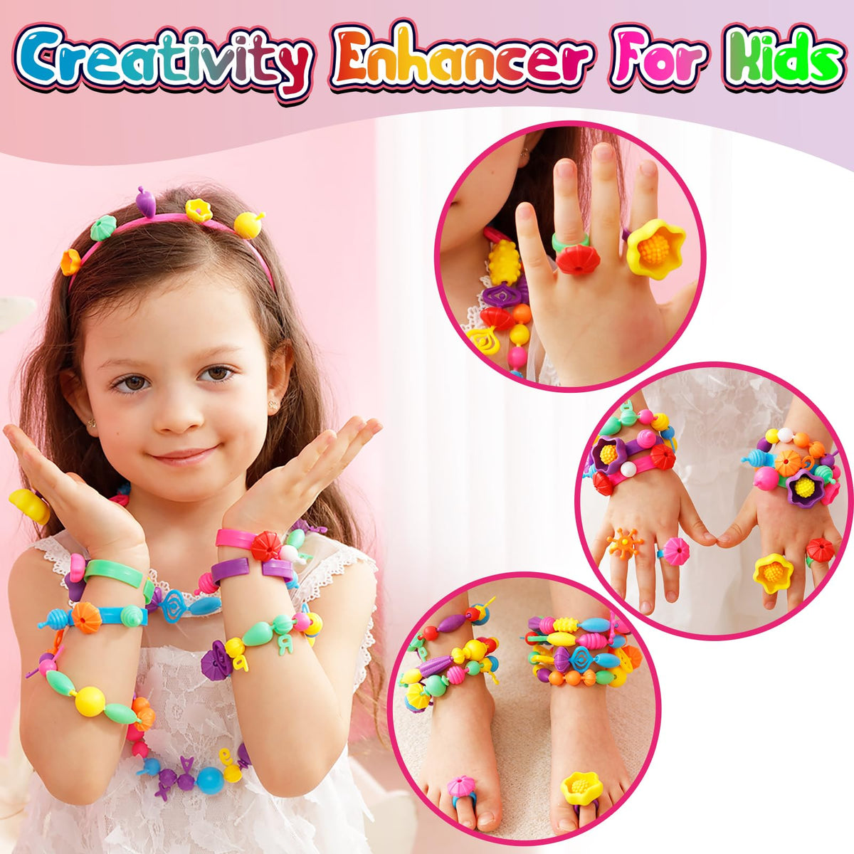 FUNZBO 520+ Pop Beads, Jewelry Making Kit for Kids Girls 3-6 Birthday Gifts
