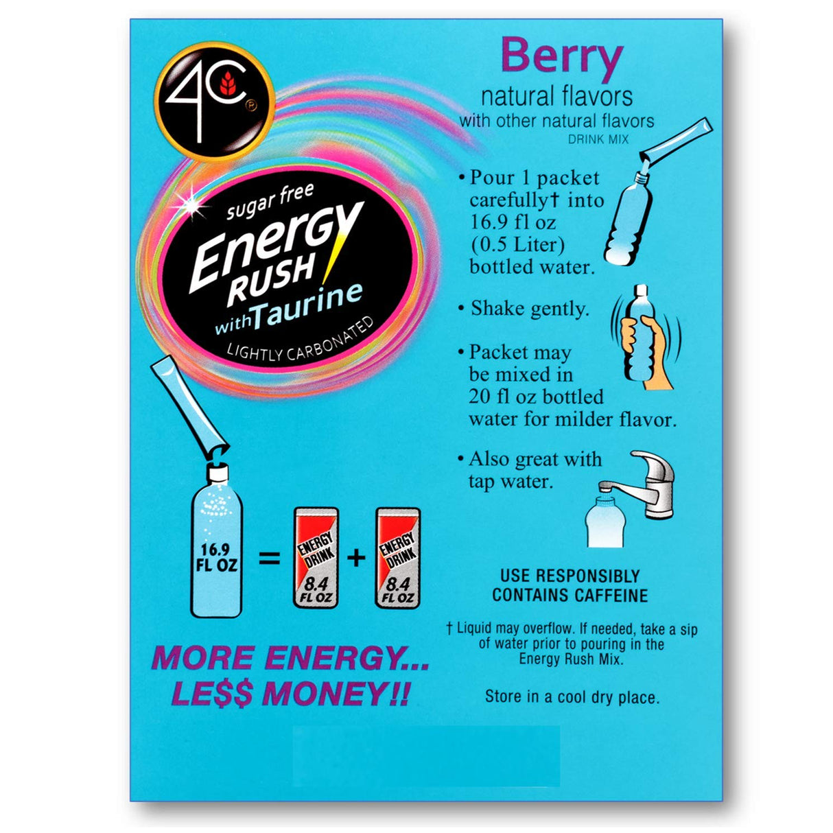 4C Totally Light 2 Go Energy Rush Berry, Sugar Free, 14-Count, Boxes (Pack of 3)