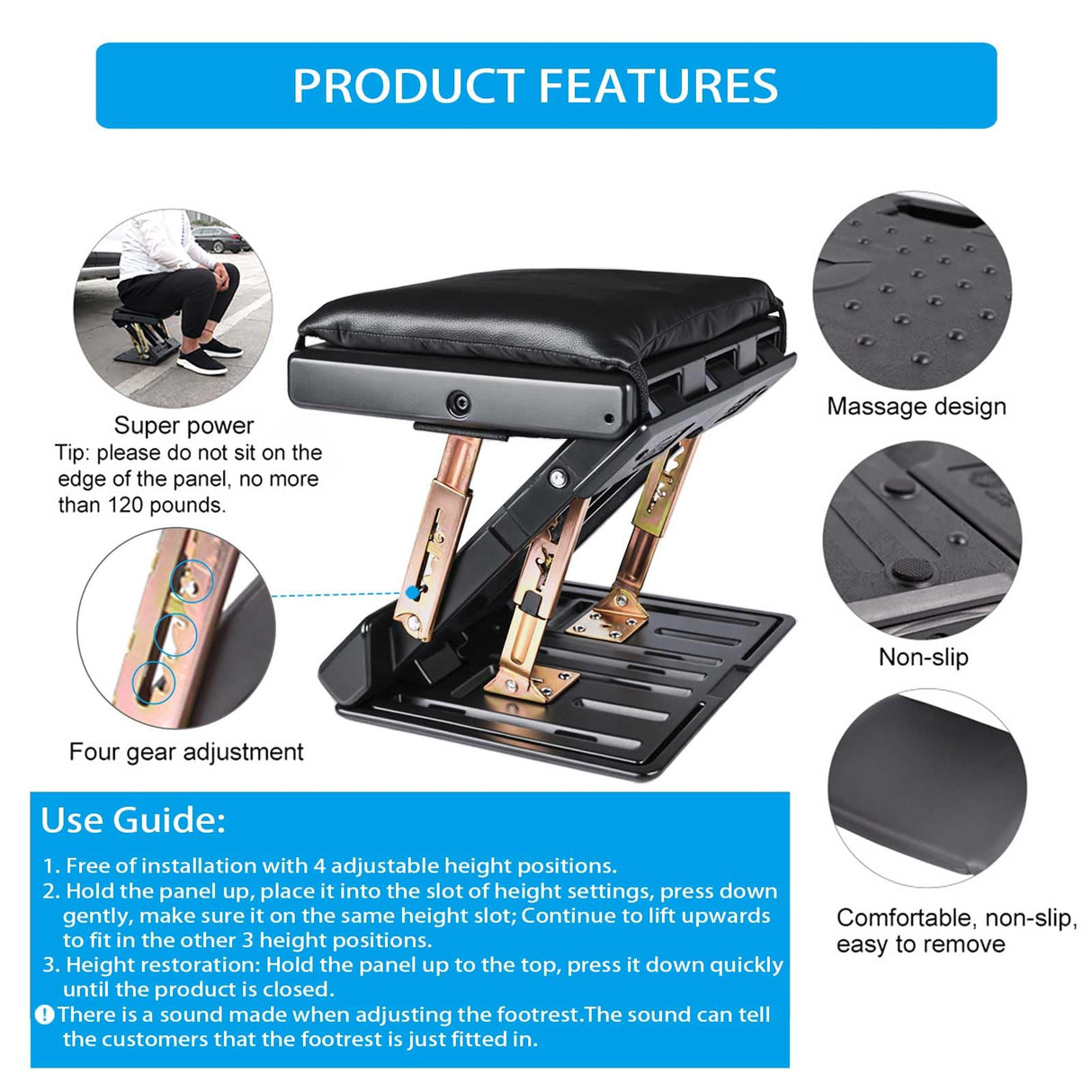 Leermart Foot Rest for Under Desk at Work 4-Level Height Adjustable, Ergonomic Foldable Footrest for Office, Gaming,Computer, Soft & Removable Pad Desk Foot Stool Suitable for All Seasons