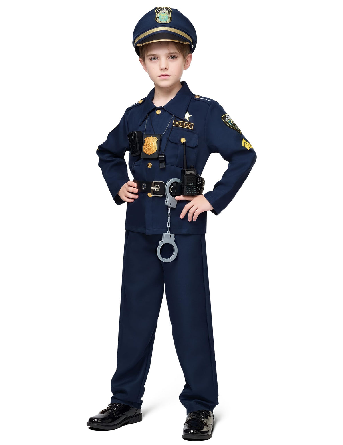 JOYIN Toy Halloween Kids Police Costume, Police Officer Costume for Boys, Kids Cop Outfit with Toy Accessories for Unisex Halloween Pretend Roleplay, Themed Party (Small, 5-7 yrs)