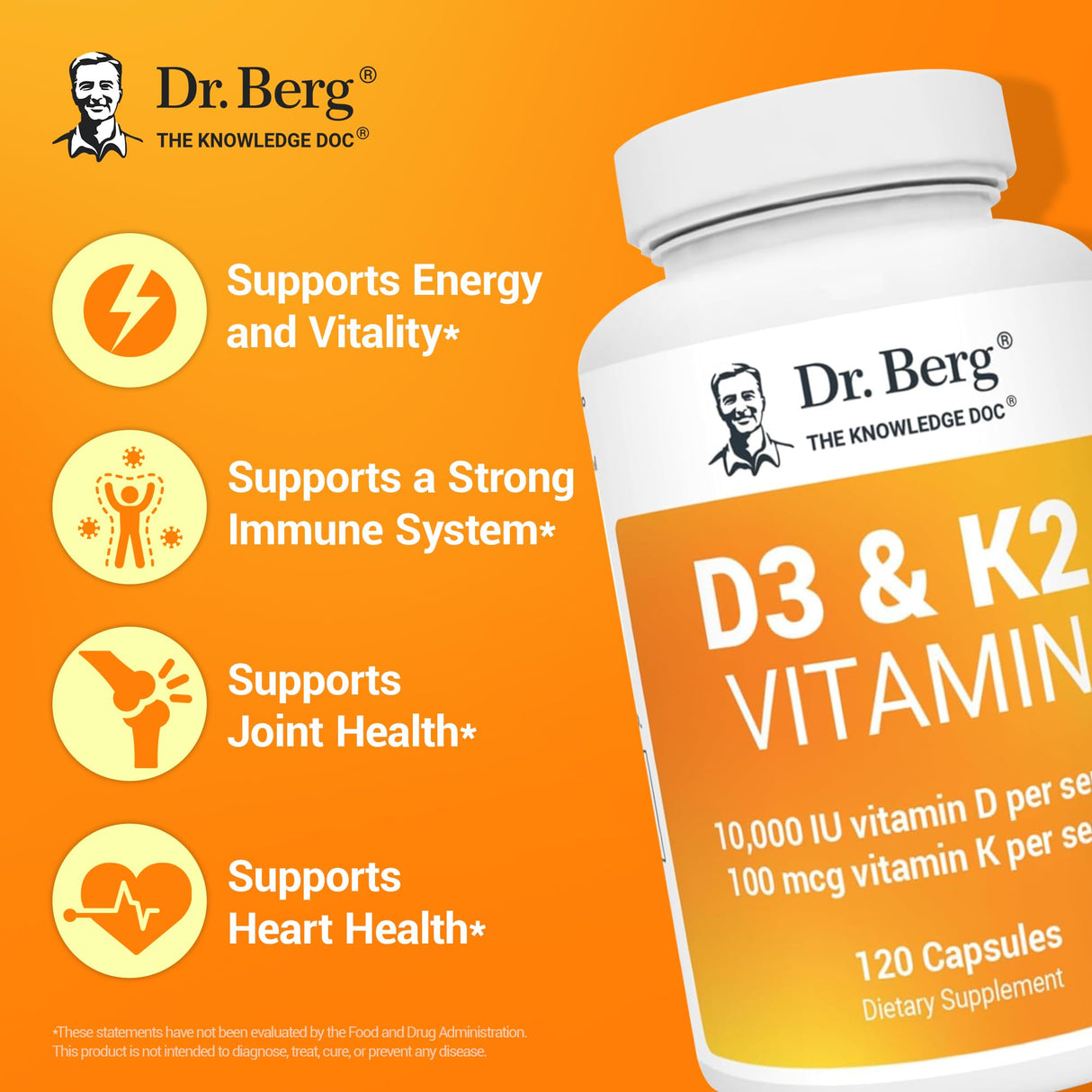 2 Pack Dr. Berg Vitamin D3 K2 w/MCT Powder - Includes 10,000 IU of Vitamin D3, 100 mcg MK7 Vitamin K2, Purified Bile Salts, Zinc & Magnesium for Ultimate Absorption - K2 D3 Vitamin Supplement - 120 Capsule