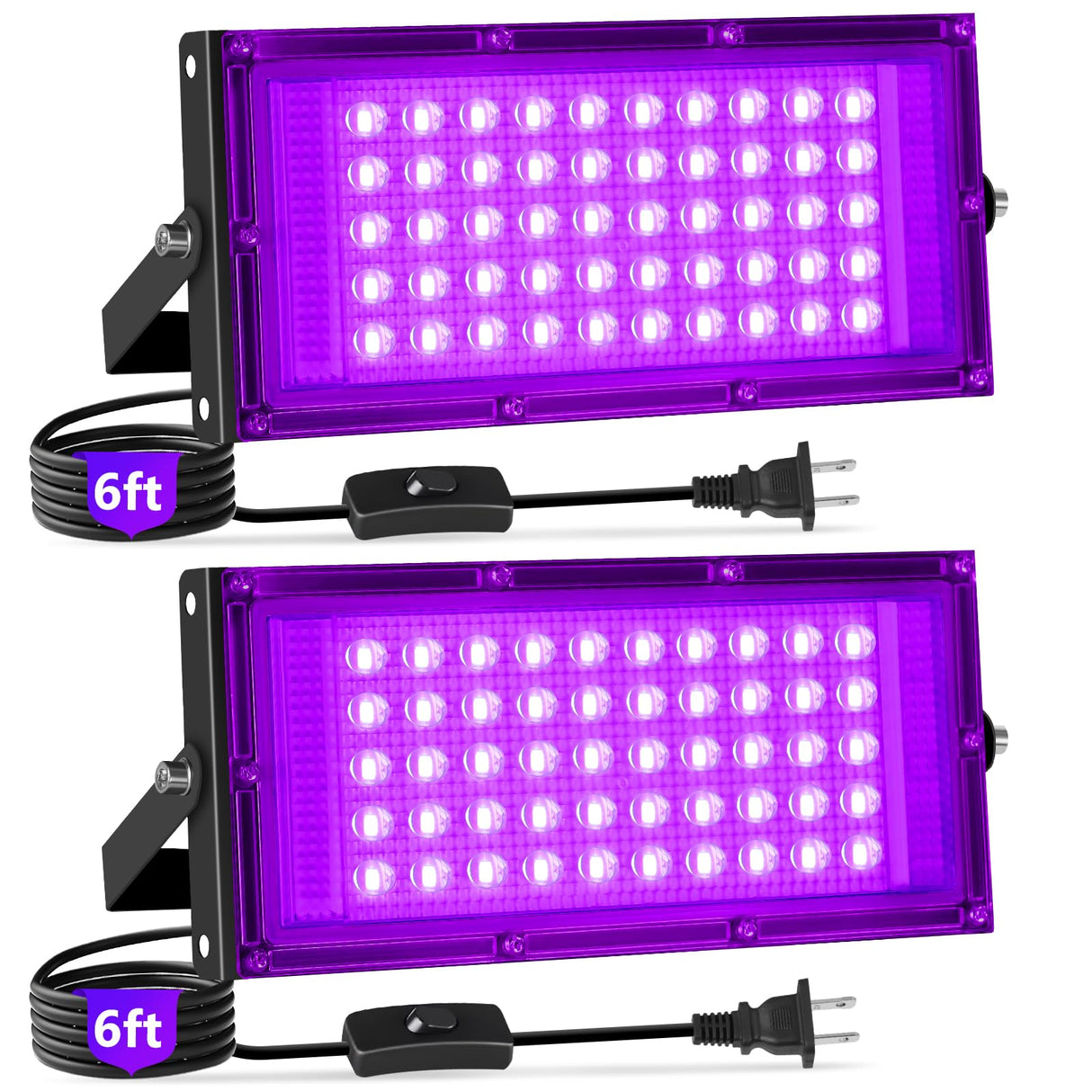 YAYIT 50W Black Lights with Switch+Plug, IP66 Waterproof, LED Blacklight Flood Light for Glow Party, Halloween, Bedroom, Fluorescent Poster, Body Paint, 2 Pack