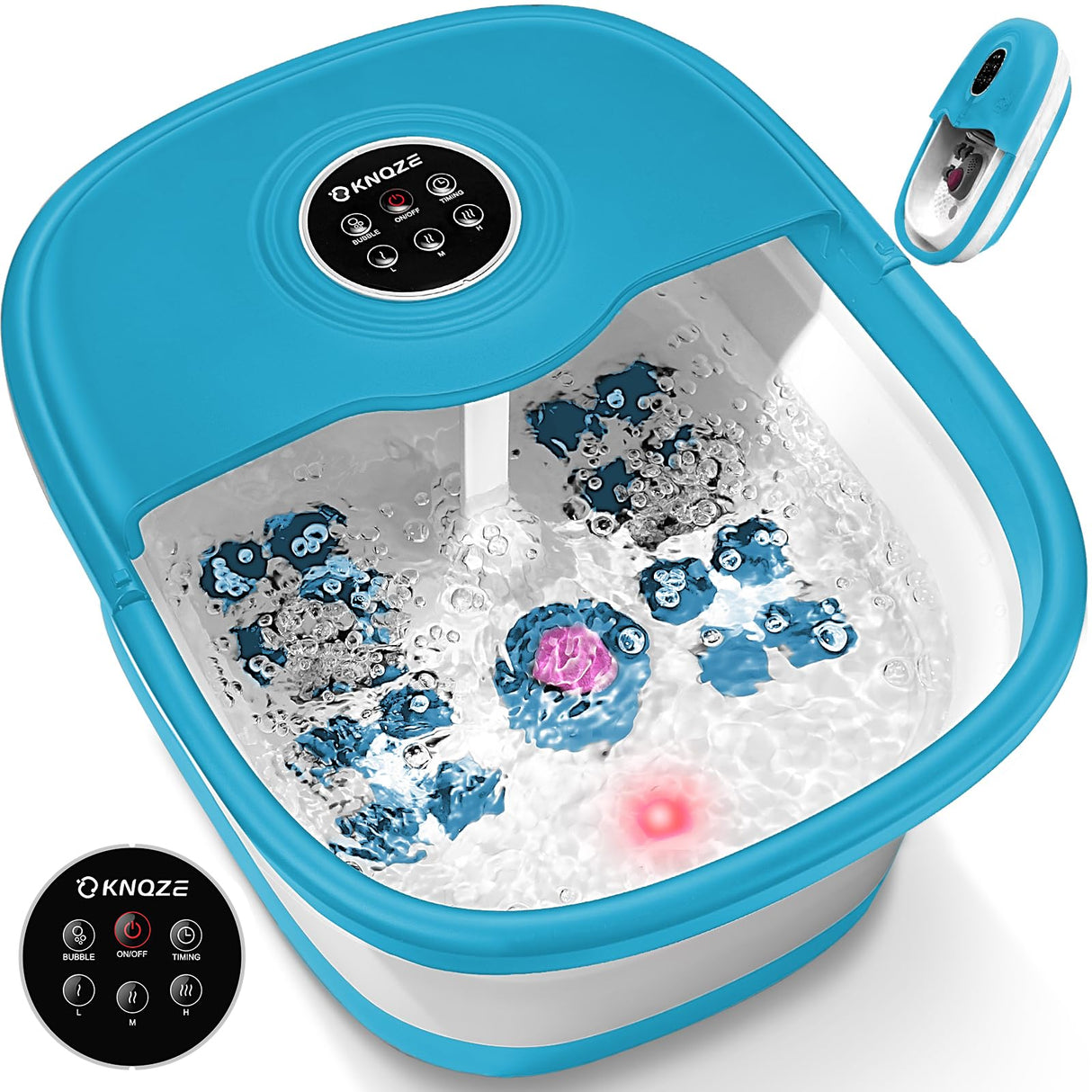Collapsible Foot Spa Bath with Heat, Remote Control, Temperature Control, Bubbles, Red Light, Pumice Stone, 16 Massage Roller Pedicure Foot Spa Tub Foot Soaker for Soothe & Relax Tired Feet