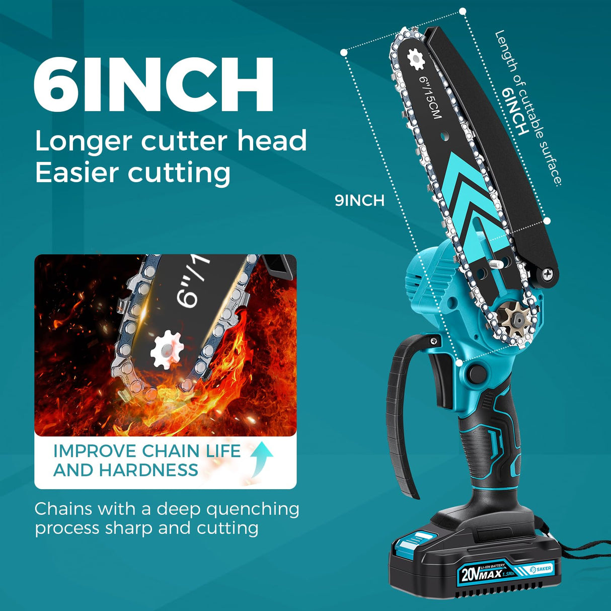 Saker Mini Chainsaw,6 Inch Portable Electric Chainsaw Cordless, Small Handheld Chain saw for Tree Branches,Courtyard, Household and Garden,Christmas Gifts for Men Dad Husband Women